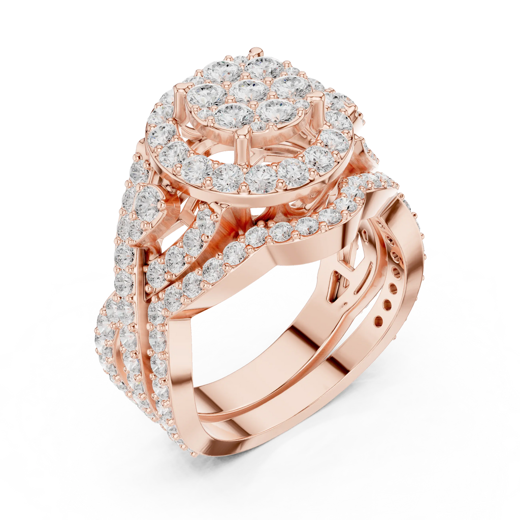 18K Yellow Gold Round Brilliant Diamond Cluster Halo Engagement Ring