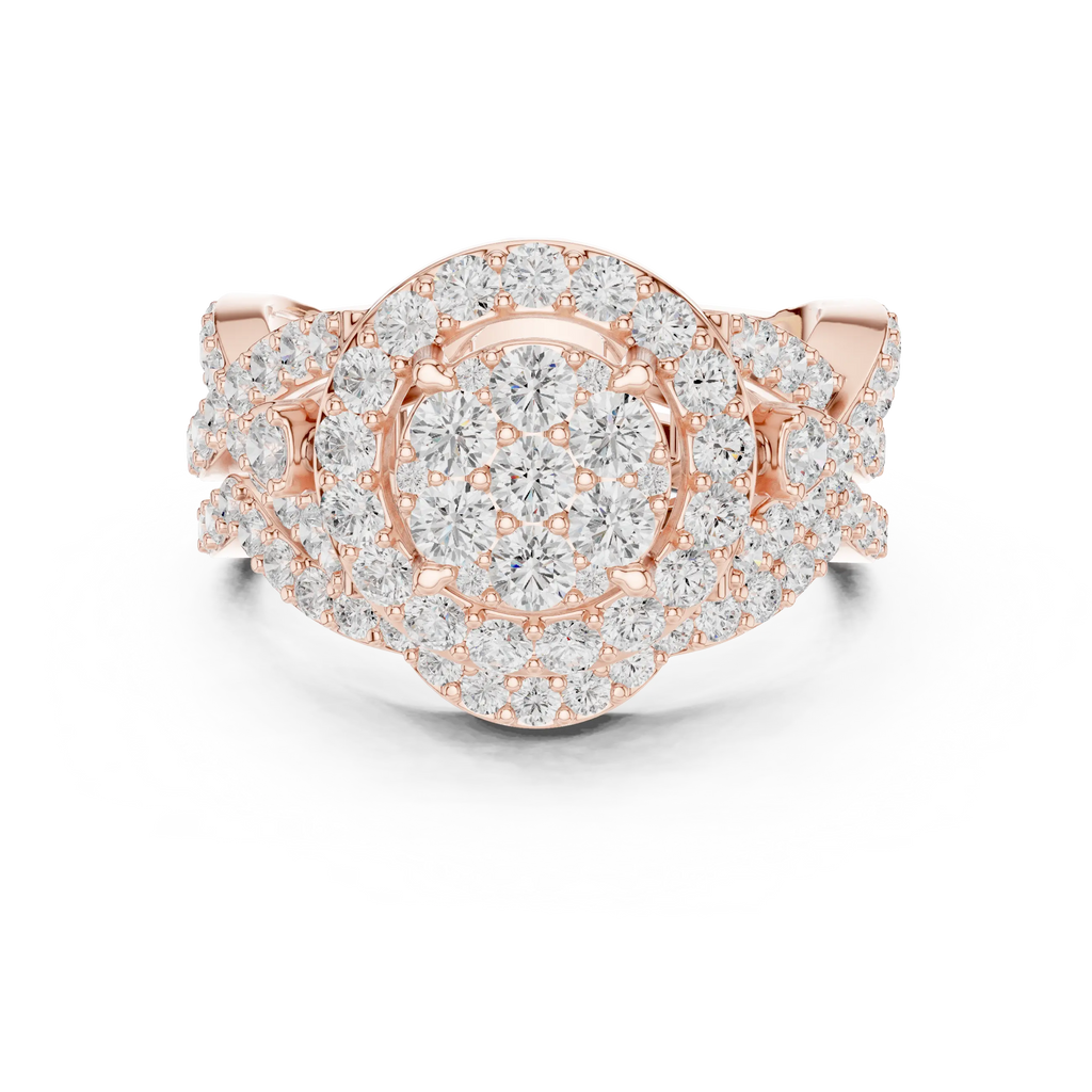18K Yellow Gold Round Brilliant Diamond Cluster Halo Engagement Ring