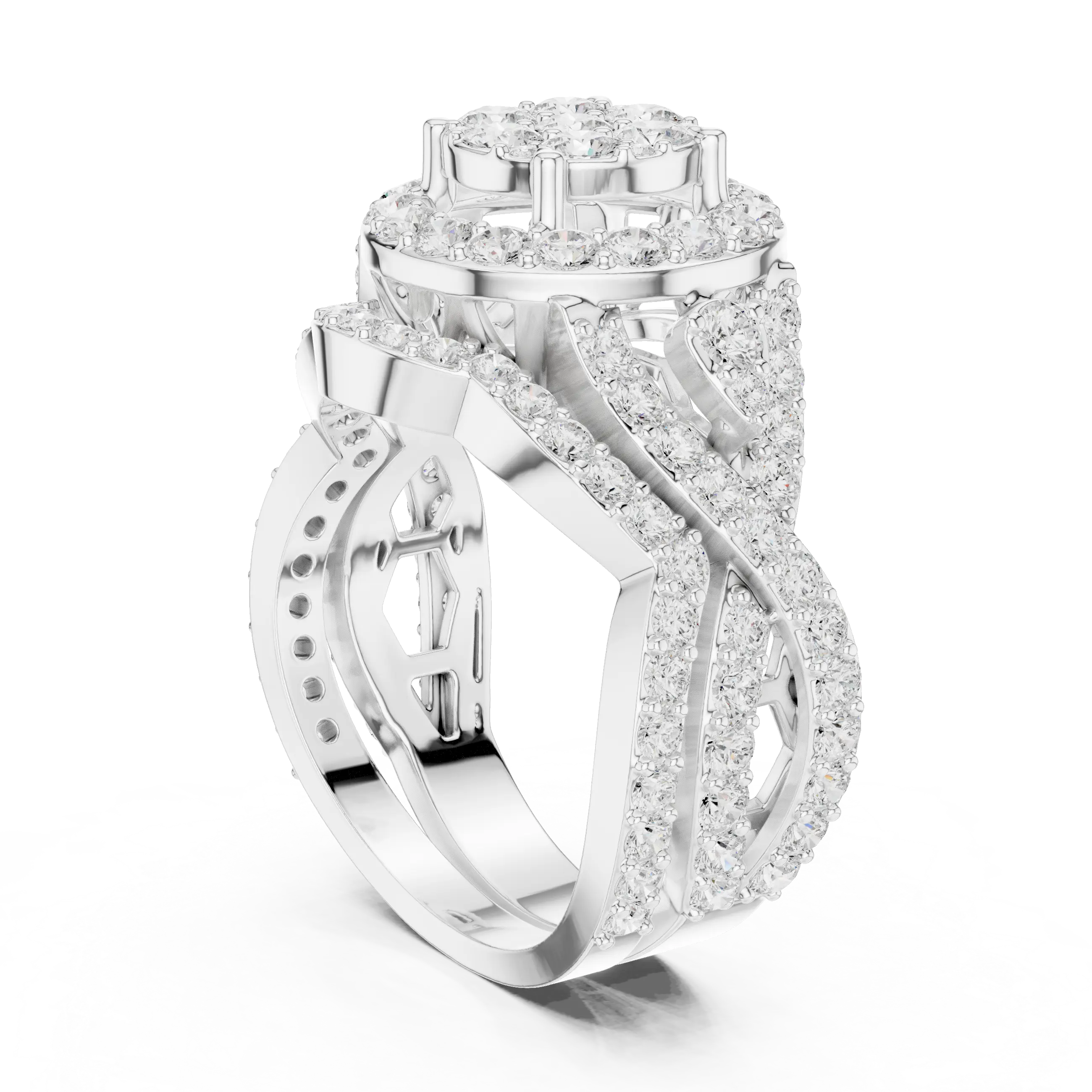 18K Yellow Gold Round Brilliant Diamond Cluster Halo Engagement Ring
