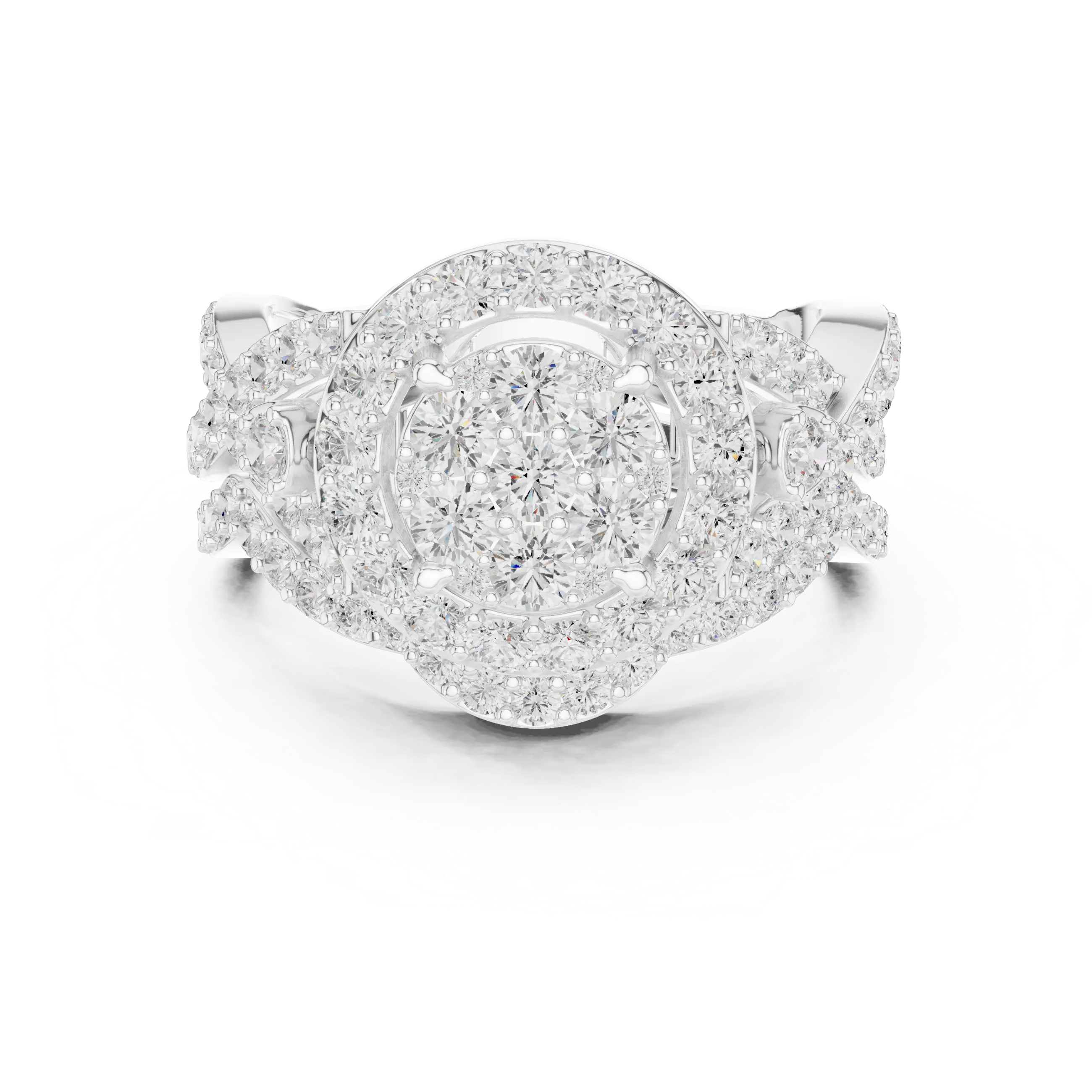 18K Yellow Gold Round Brilliant Diamond Cluster Halo Engagement Ring