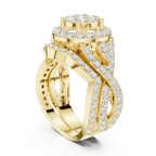 18K Yellow Gold Round Brilliant Diamond Cluster Halo Engagement Ring