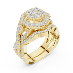 18K Yellow Gold Round Brilliant Diamond Cluster Halo Engagement Ring