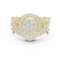 18K Yellow Gold Round Brilliant Diamond Cluster Halo Engagement Ring