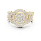 18K Yellow Gold Round Brilliant Diamond Cluster Halo Engagement Ring