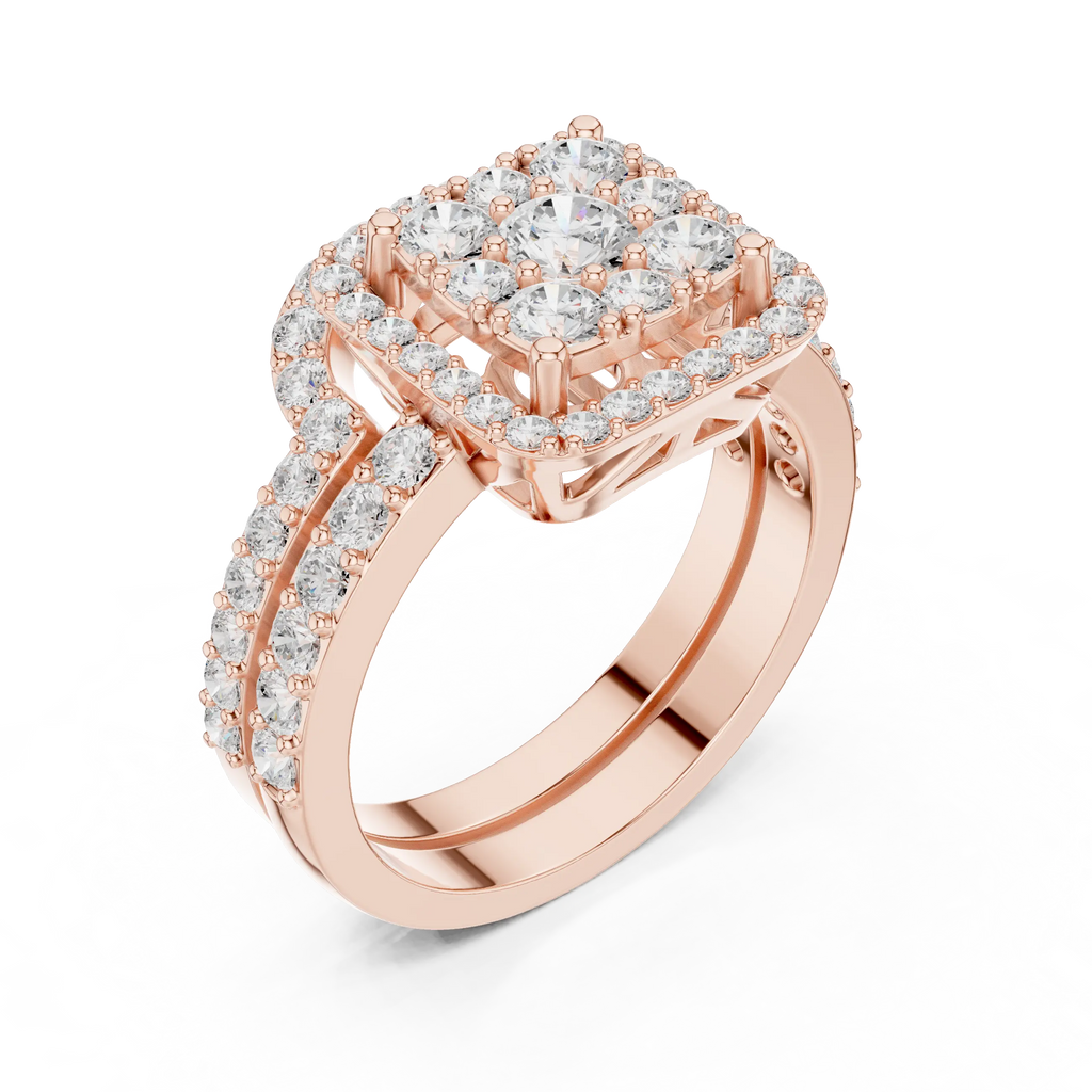 14K Rose Gold Princess-Cut Diamond Composite Halo Engagement Ring