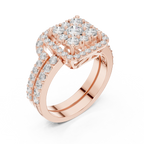14K Rose Gold Princess-Cut Diamond Composite Halo Engagement Ring