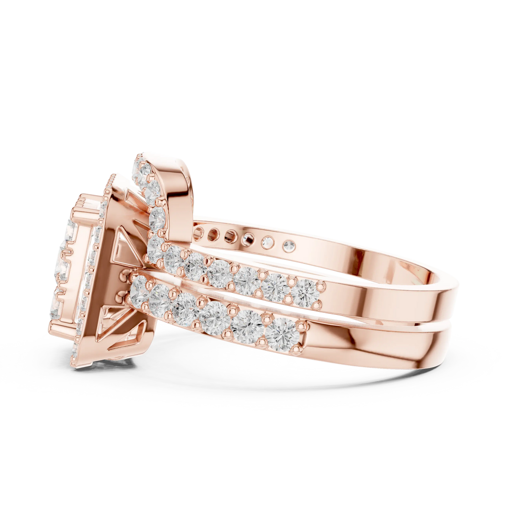 14K Rose Gold Princess-Cut Diamond Composite Halo Engagement Ring