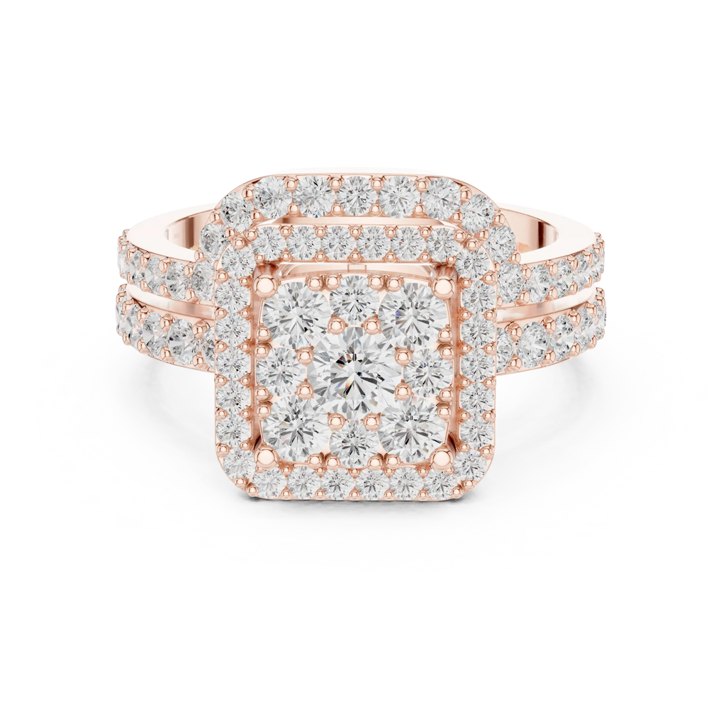 14K Rose Gold Princess-Cut Diamond Composite Halo Engagement Ring