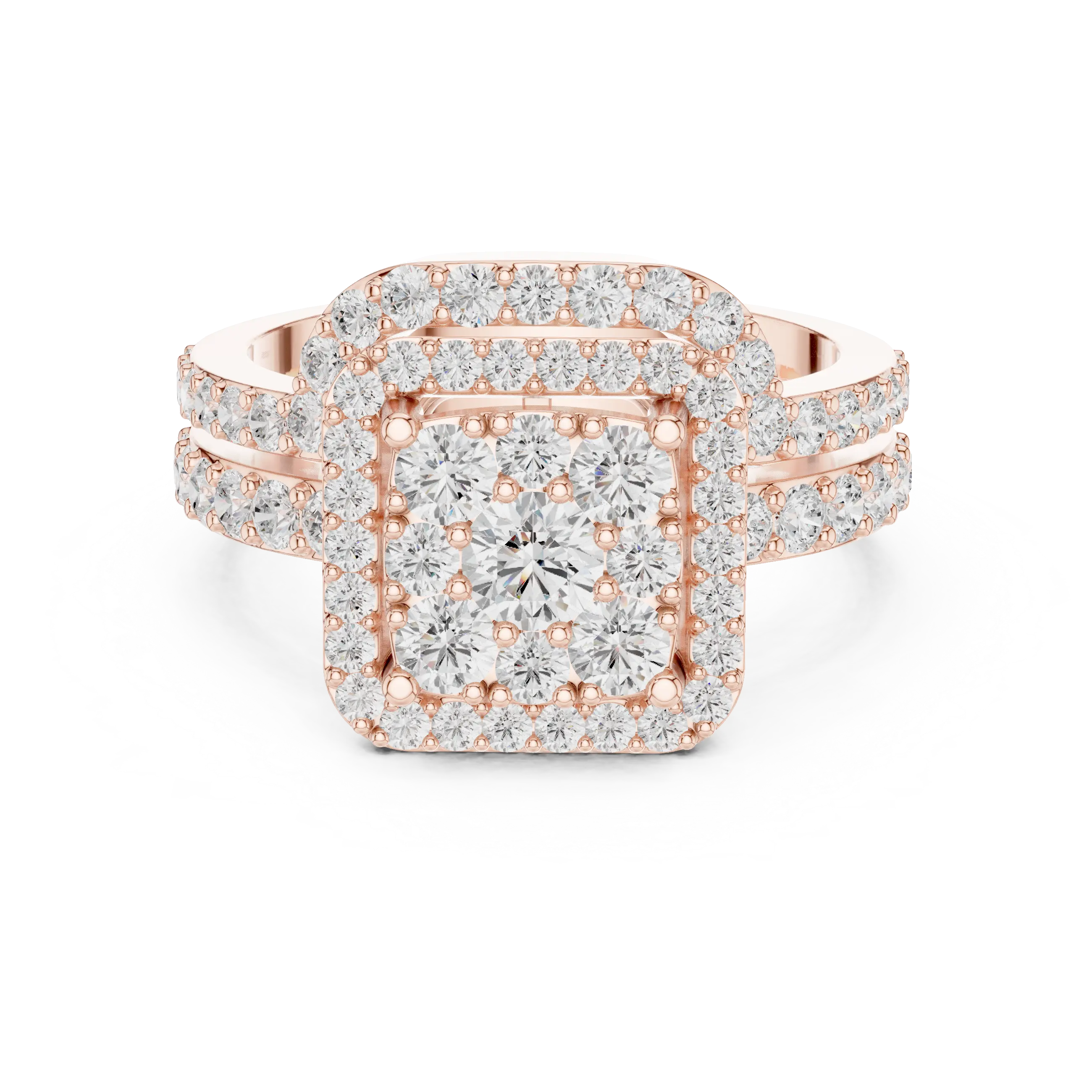14K Rose Gold Princess-Cut Diamond Composite Halo Engagement Ring