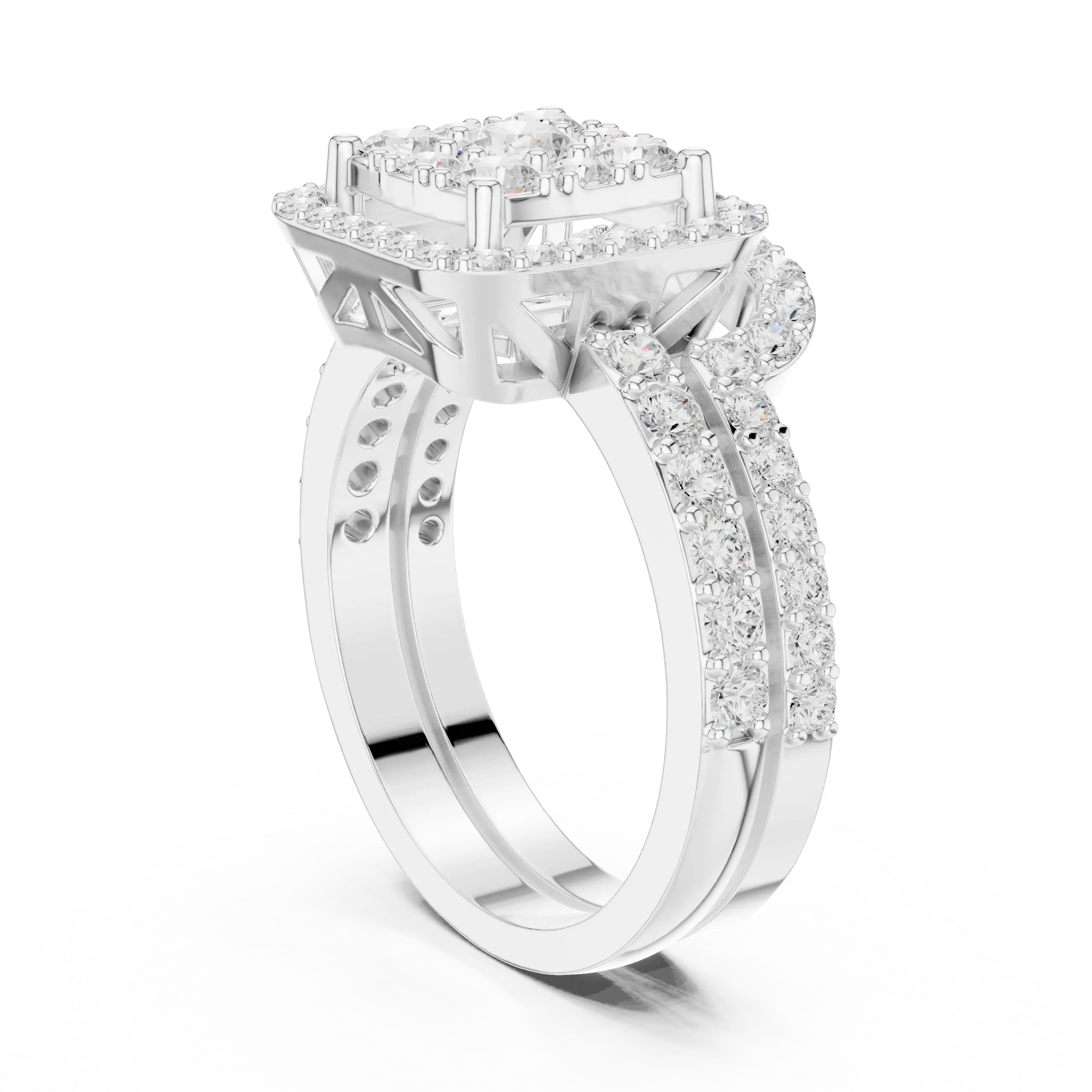 14K Rose Gold Princess-Cut Diamond Composite Halo Engagement Ring