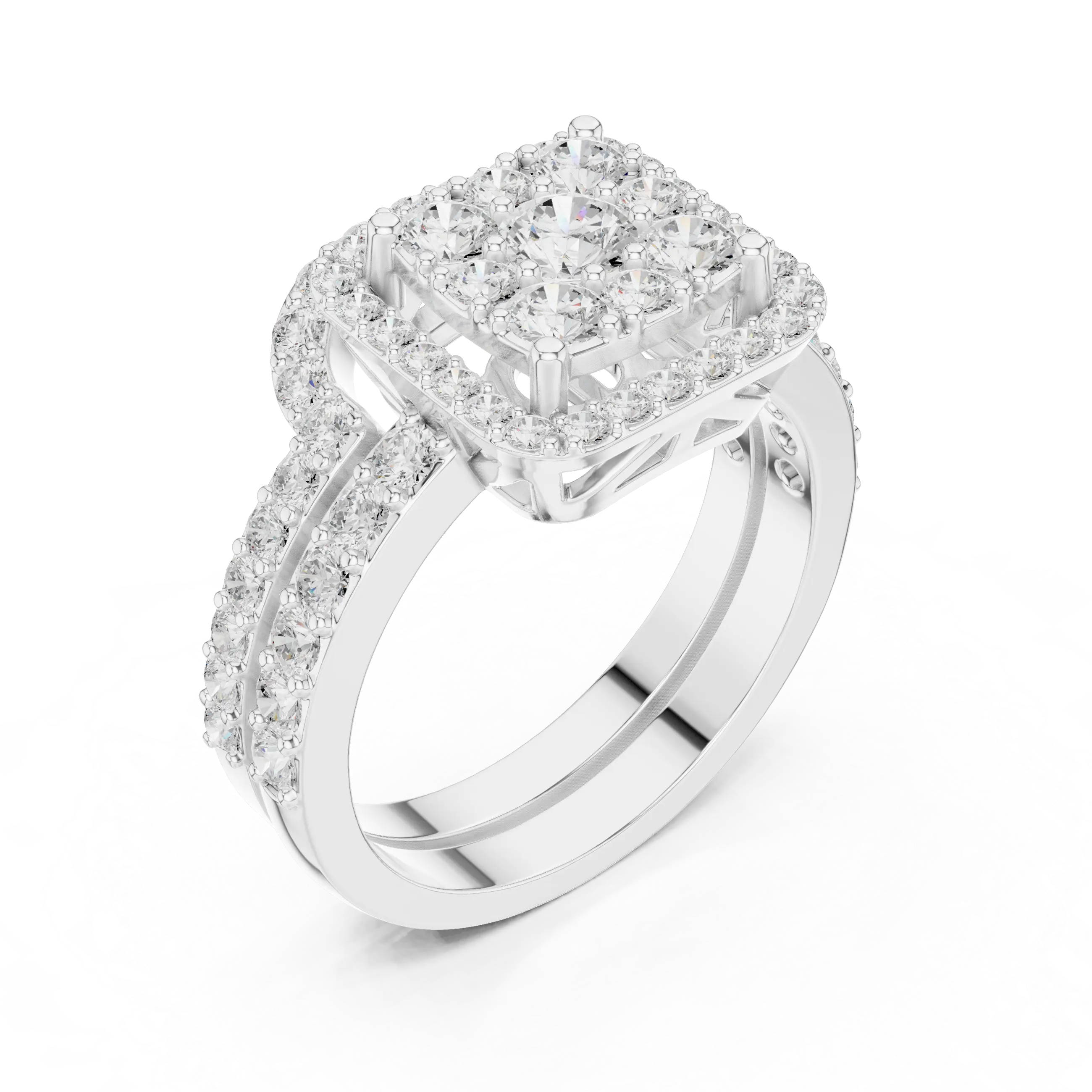 14K Rose Gold Princess-Cut Diamond Composite Halo Engagement Ring