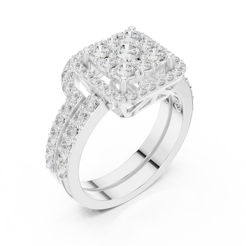 14K Rose Gold Princess-Cut Diamond Composite Halo Engagement Ring
