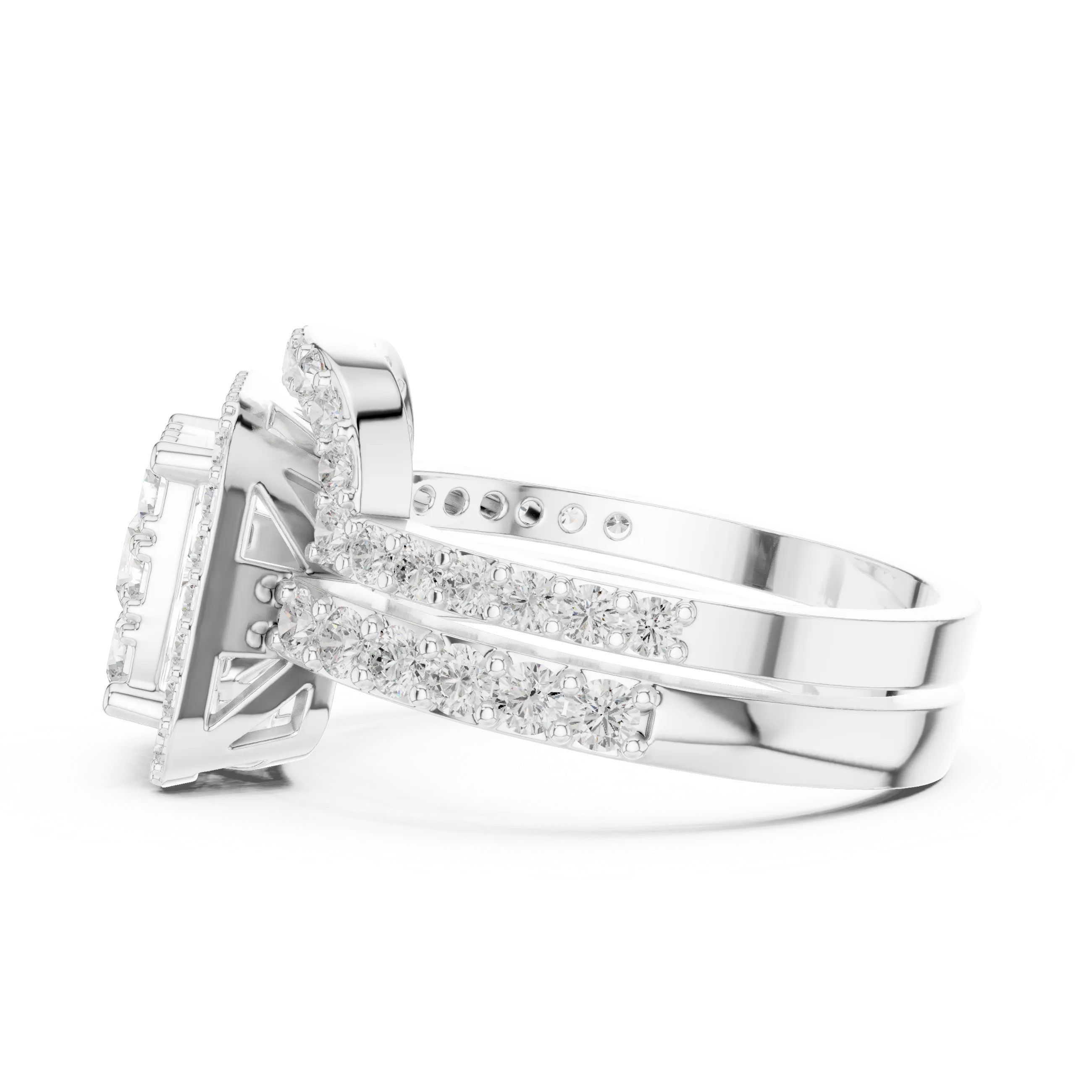 14K Rose Gold Princess-Cut Diamond Composite Halo Engagement Ring
