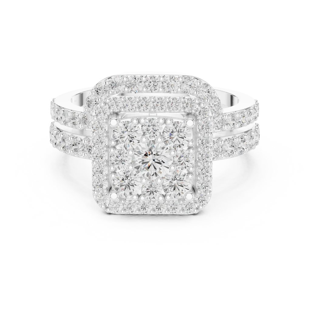 14K Rose Gold Princess-Cut Diamond Composite Halo Engagement Ring
