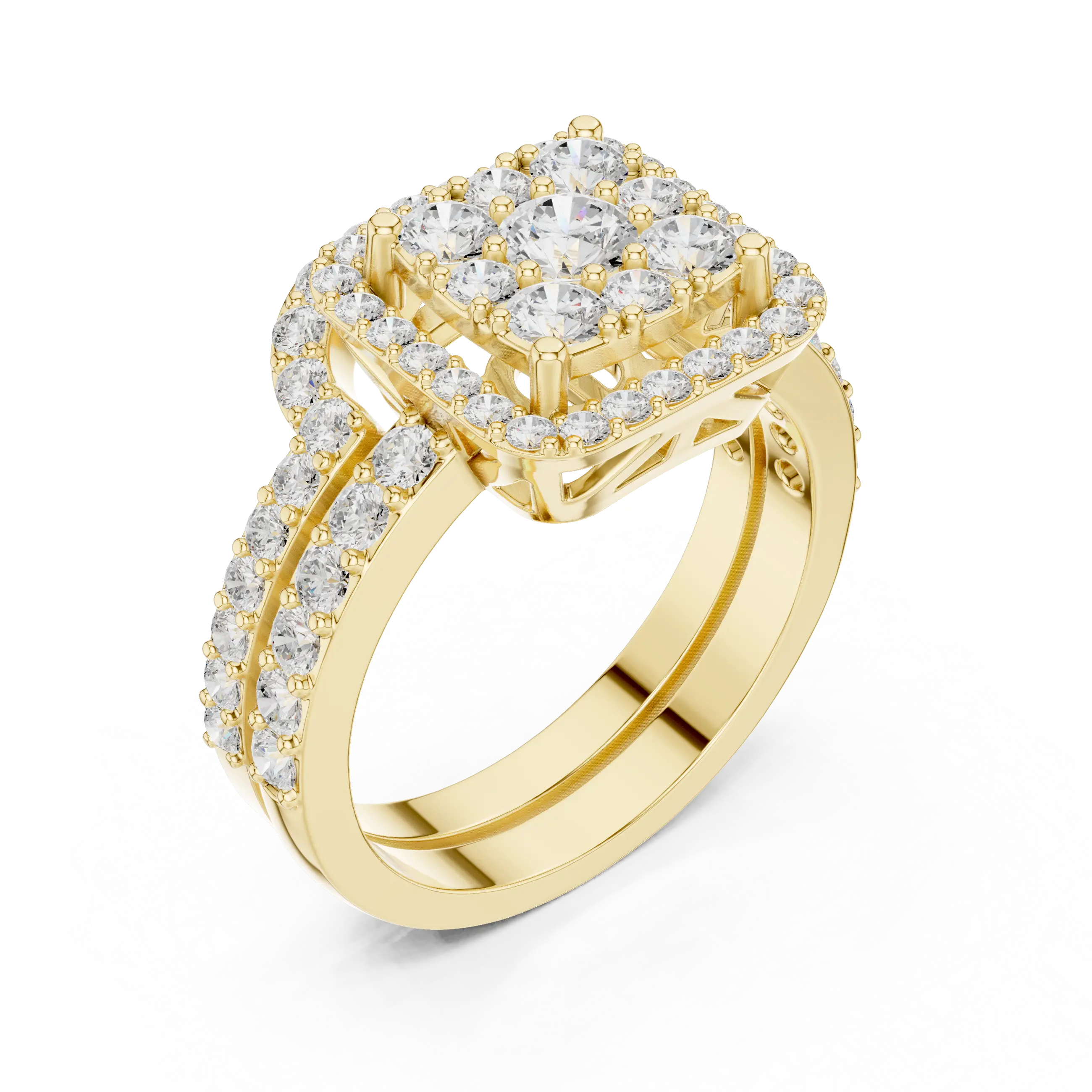 14K Rose Gold Princess-Cut Diamond Composite Halo Engagement Ring