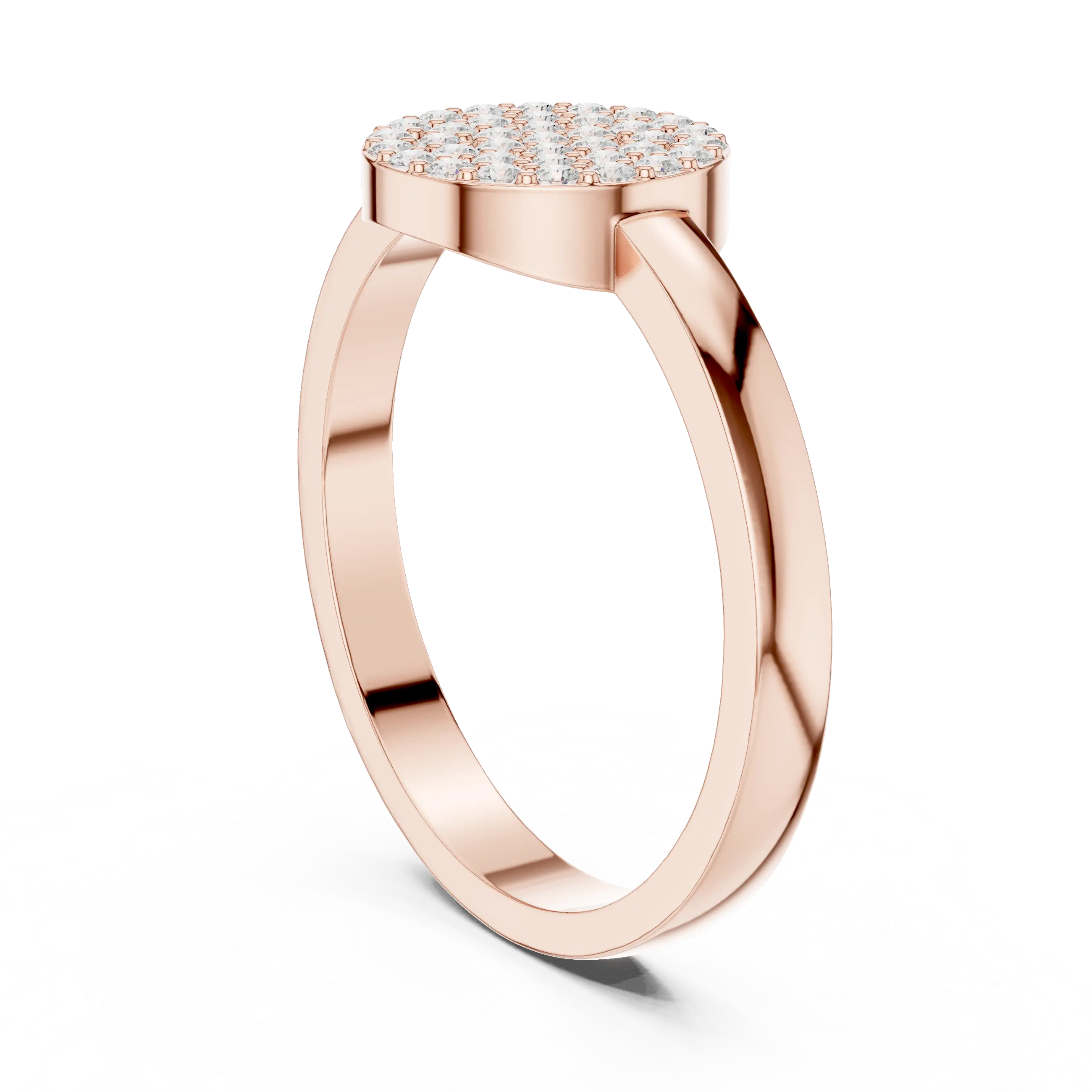 10K White Gold Round Disc Pavé Handcrafted Minimalist Diamond Ring
