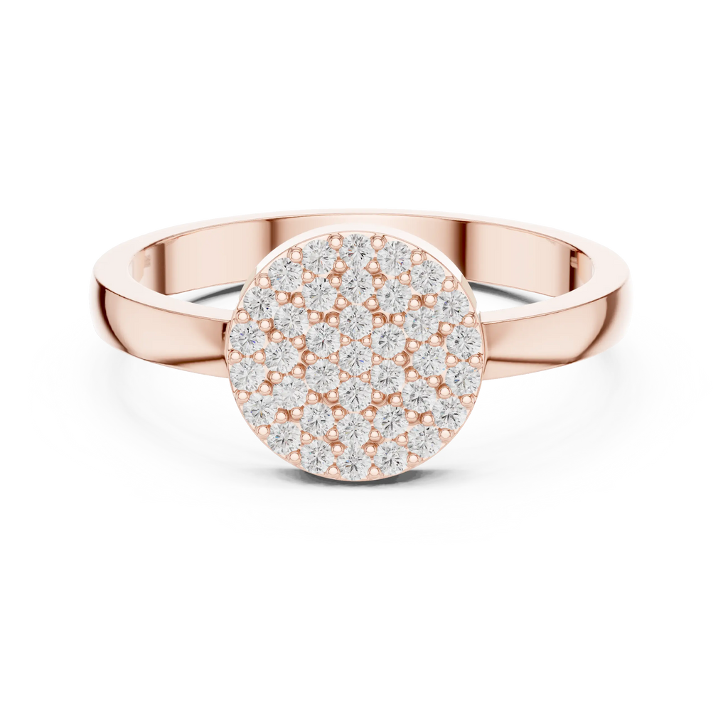 10K White Gold Round Disc Pavé Handcrafted Minimalist Diamond Ring