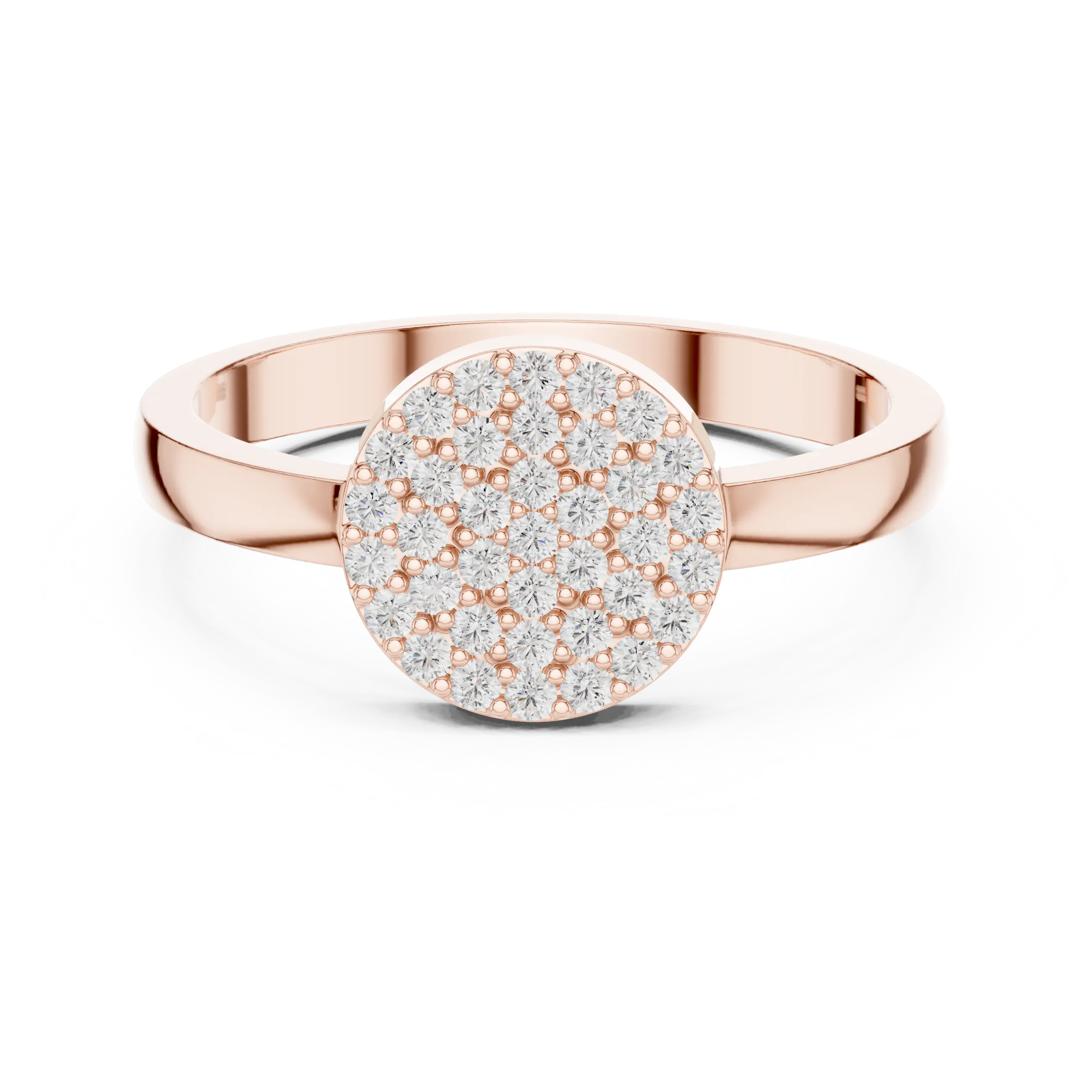 10K White Gold Round Disc Pavé Handcrafted Minimalist Diamond Ring