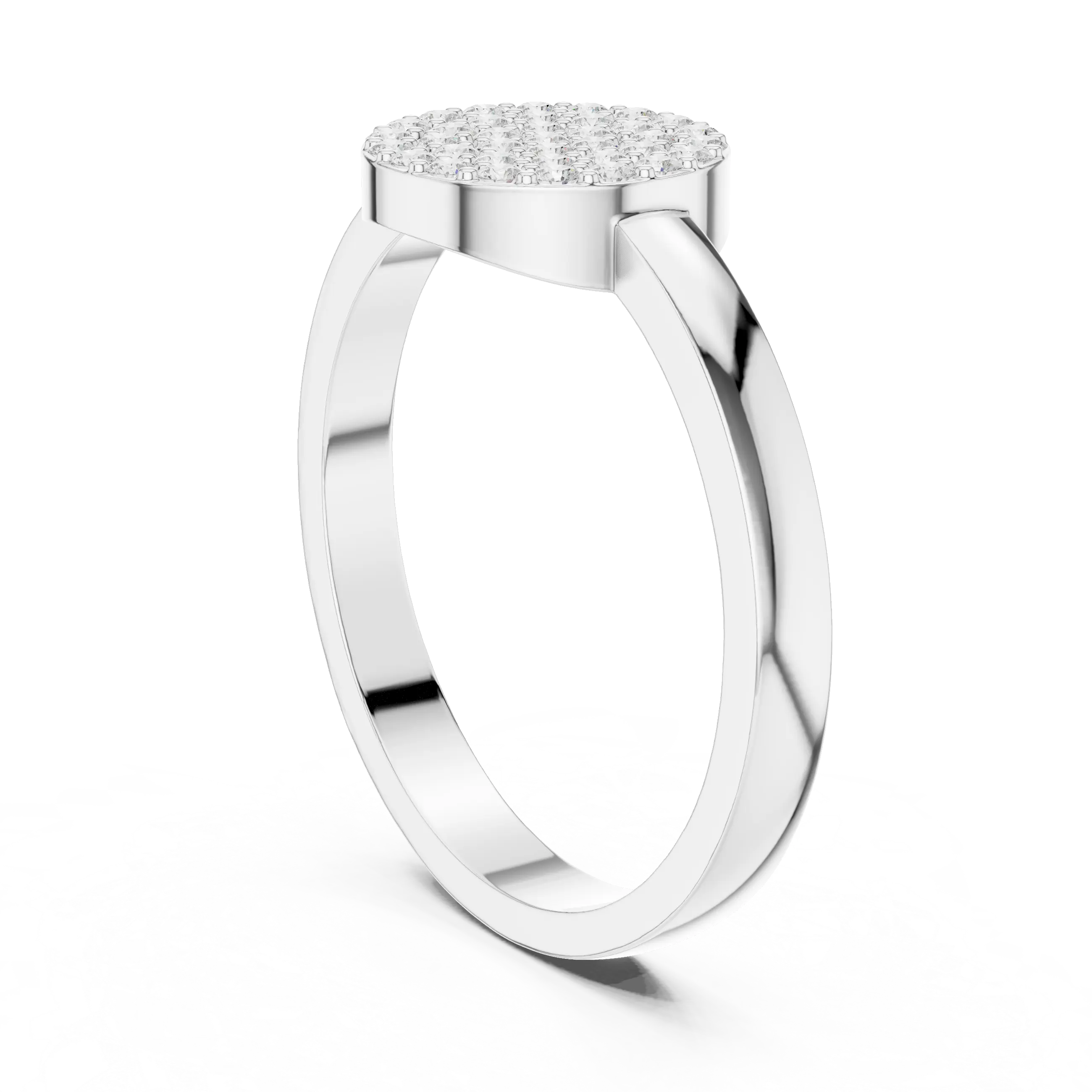 10K White Gold Round Disc Pavé Handcrafted Minimalist Diamond Ring