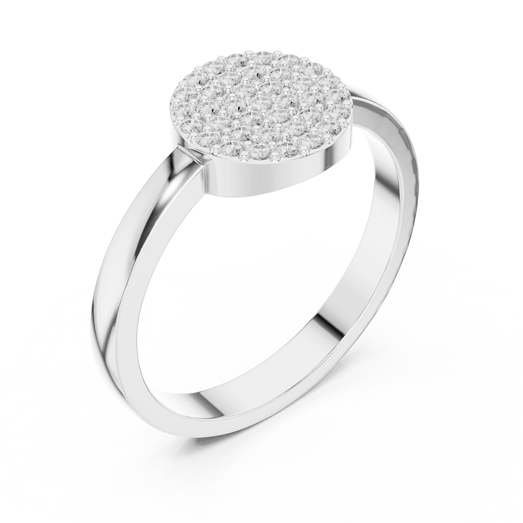 10K White Gold Round Disc Pavé Handcrafted Minimalist Diamond Ring