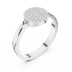 10K White Gold Round Disc Pavé Handcrafted Minimalist Diamond Ring