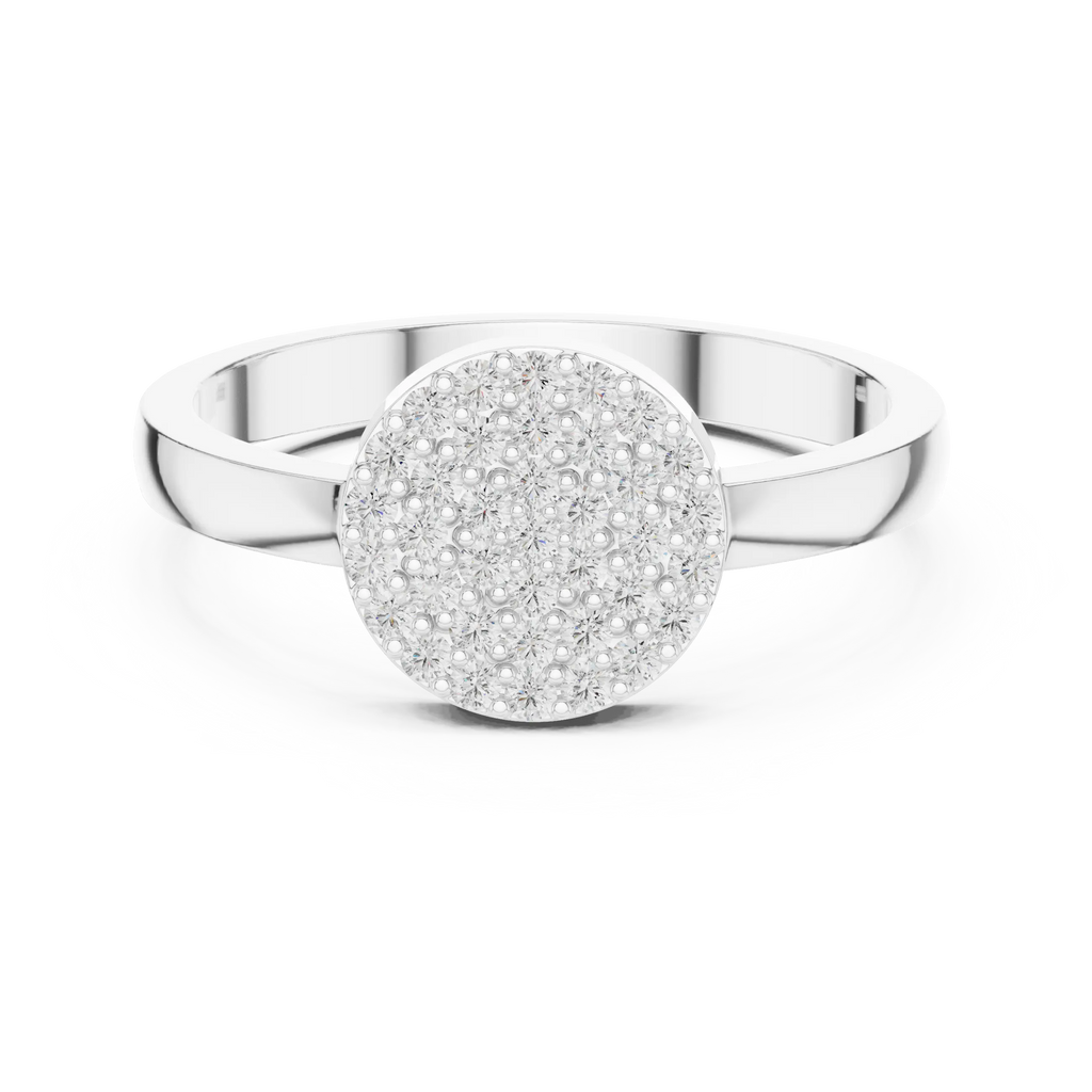 10K White Gold Round Disc Pavé Handcrafted Minimalist Diamond Ring