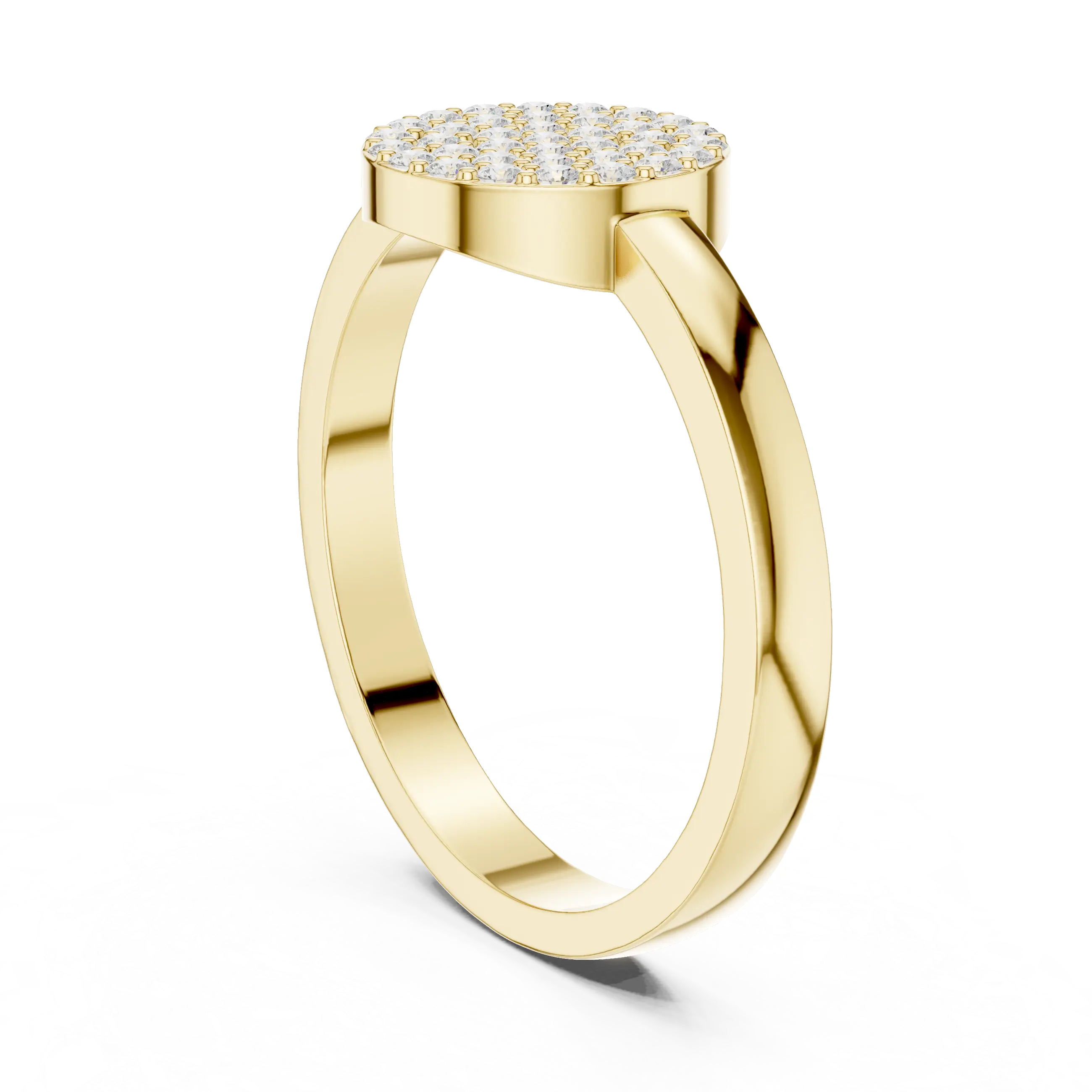 10K White Gold Round Disc Pavé Handcrafted Minimalist Diamond Ring