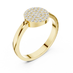 10K White Gold Round Disc Pavé Handcrafted Minimalist Diamond Ring