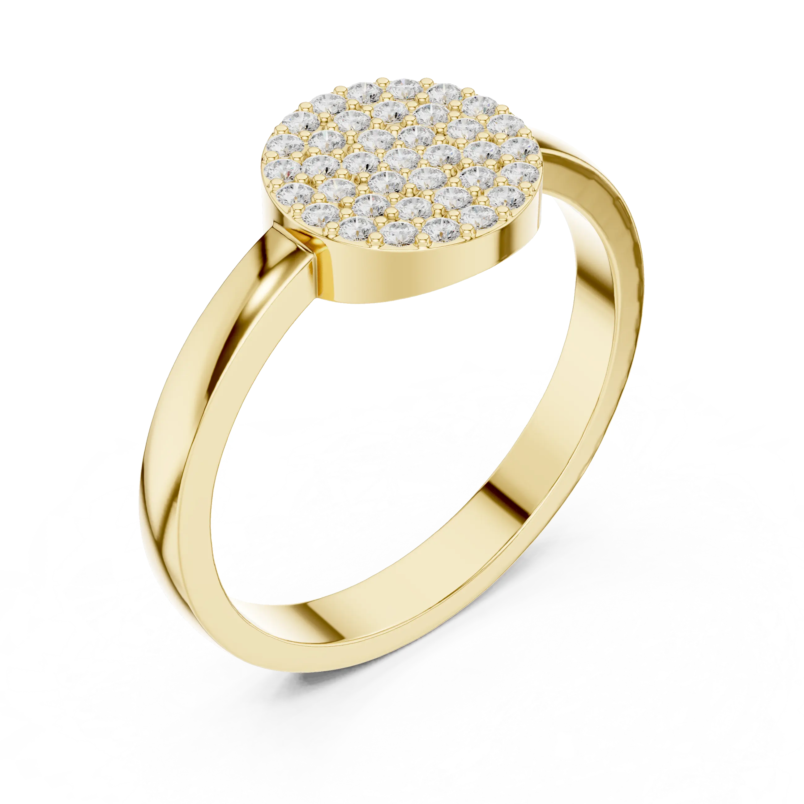 10K White Gold Round Disc Pavé Handcrafted Minimalist Diamond Ring