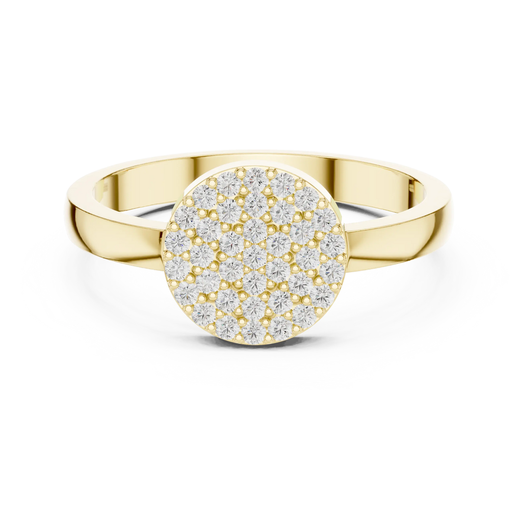 10K White Gold Round Disc Pavé Handcrafted Minimalist Diamond Ring