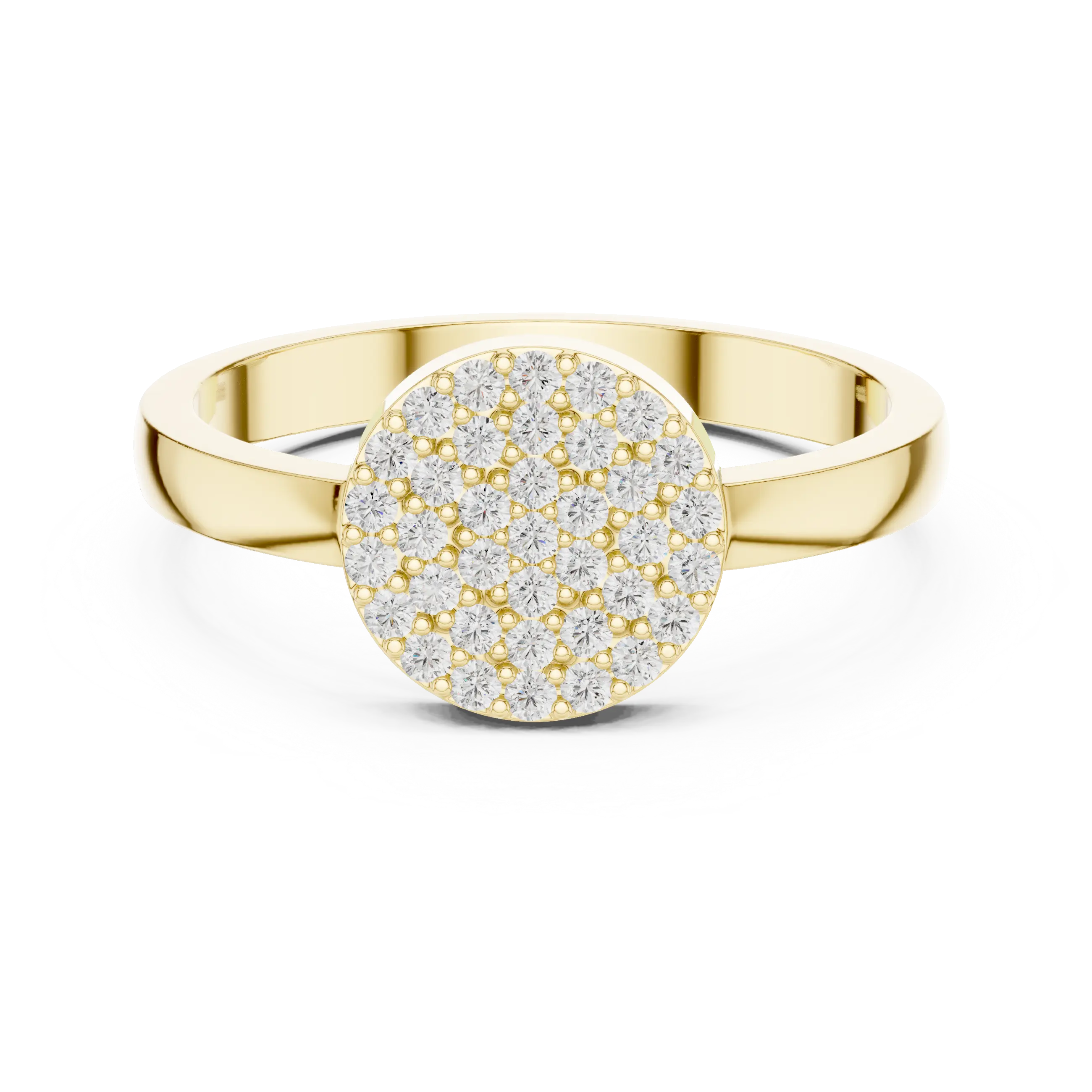 10K White Gold Round Disc Pavé Handcrafted Minimalist Diamond Ring