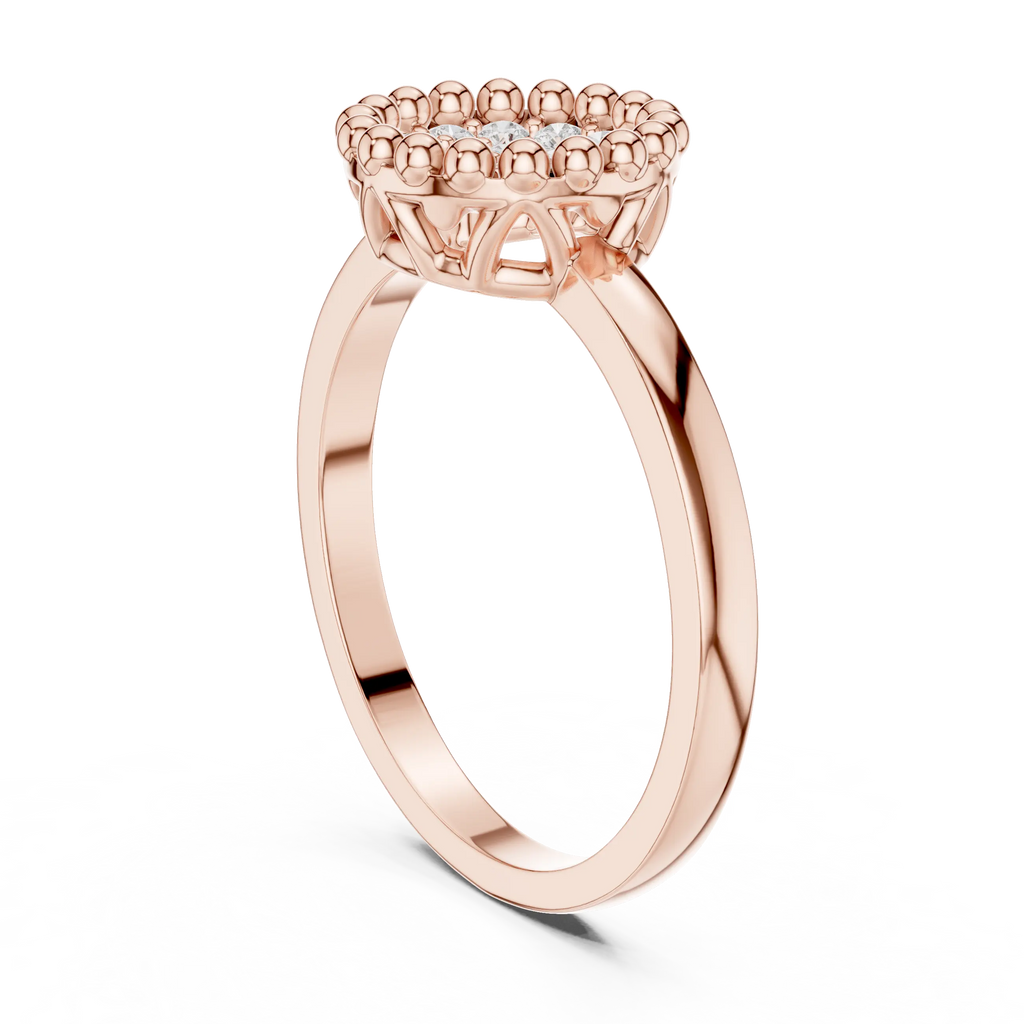 14K White Gold Beaded Halo Round Diamond Cluster Ring