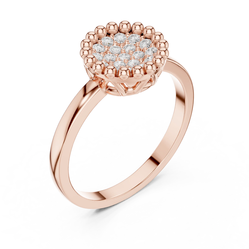 14K White Gold Beaded Halo Round Diamond Cluster Ring