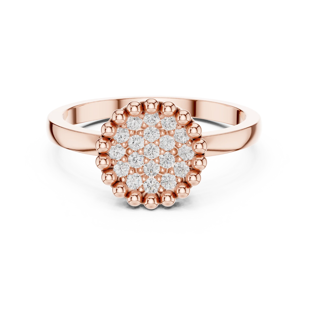 14K White Gold Beaded Halo Round Diamond Cluster Ring