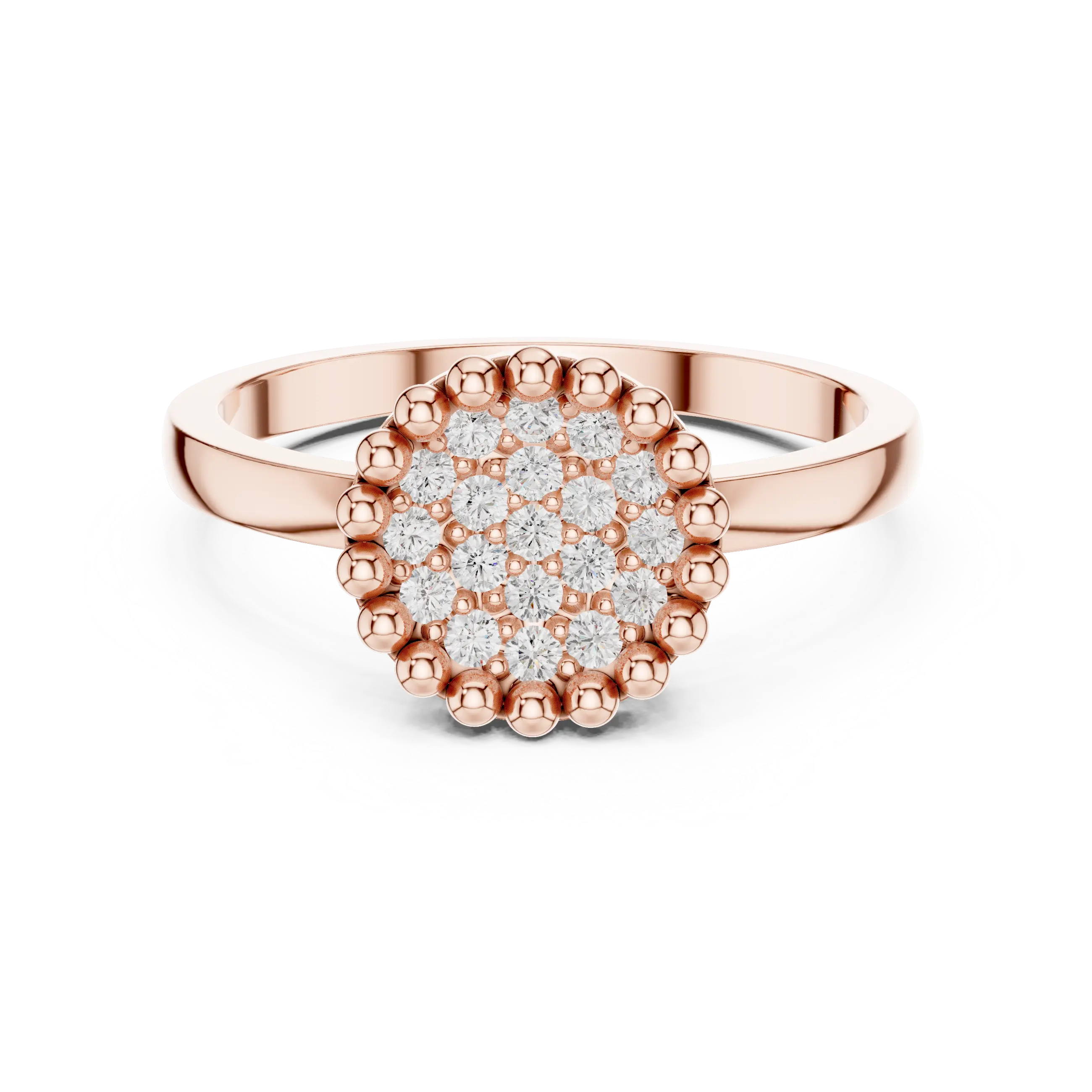 14K White Gold Beaded Halo Round Diamond Cluster Ring