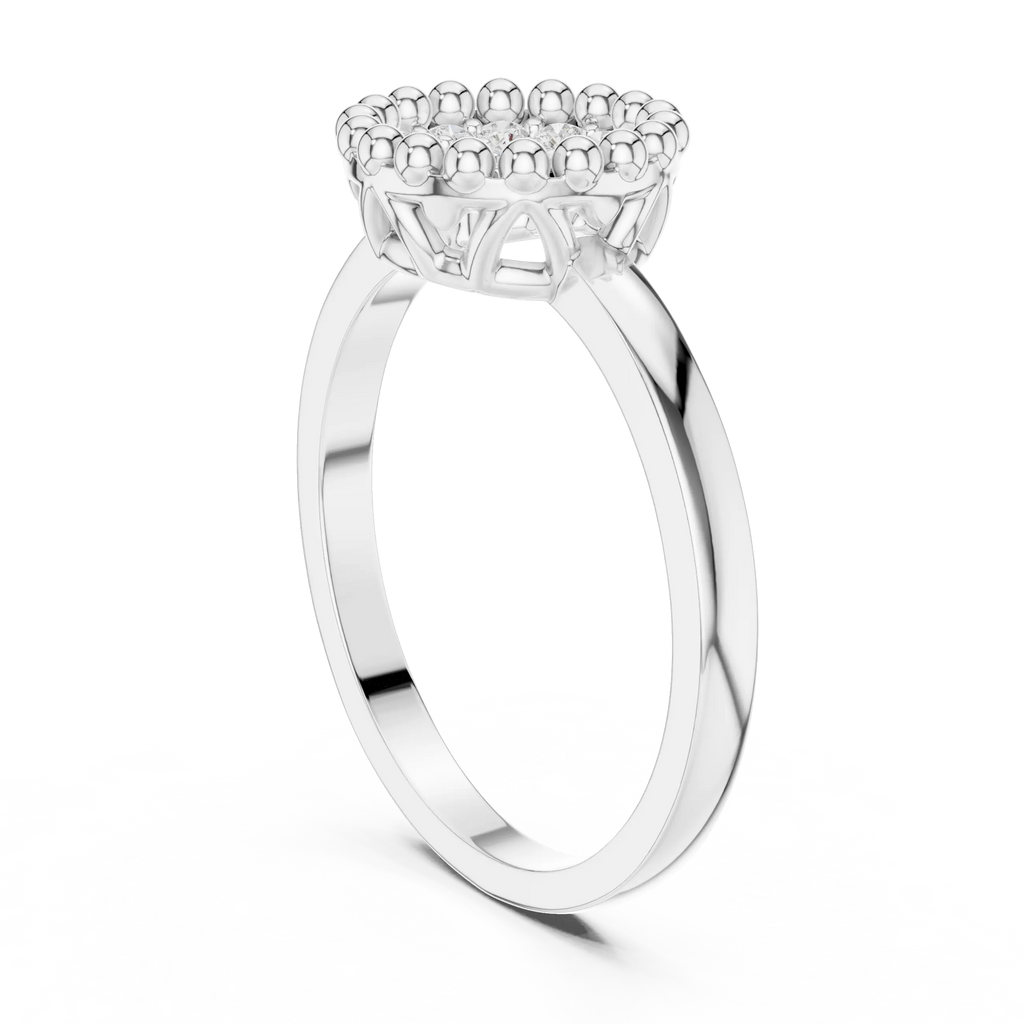 14K White Gold Beaded Halo Round Diamond Cluster Ring