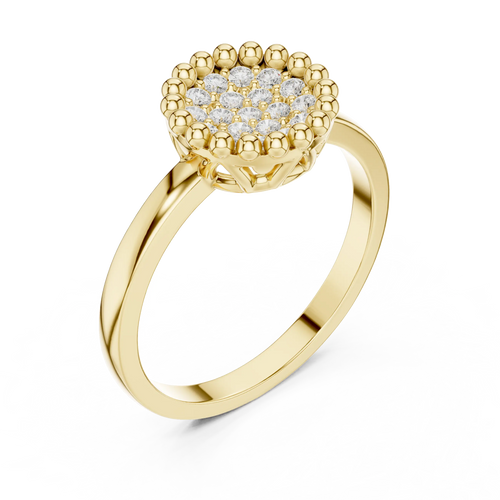 14K White Gold Beaded Halo Round Diamond Cluster Ring