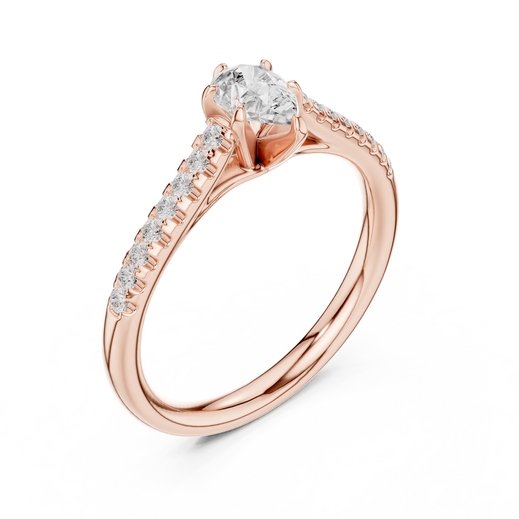 18K Rose Gold Pear-Cut Pavé Diamond Engagement Ring