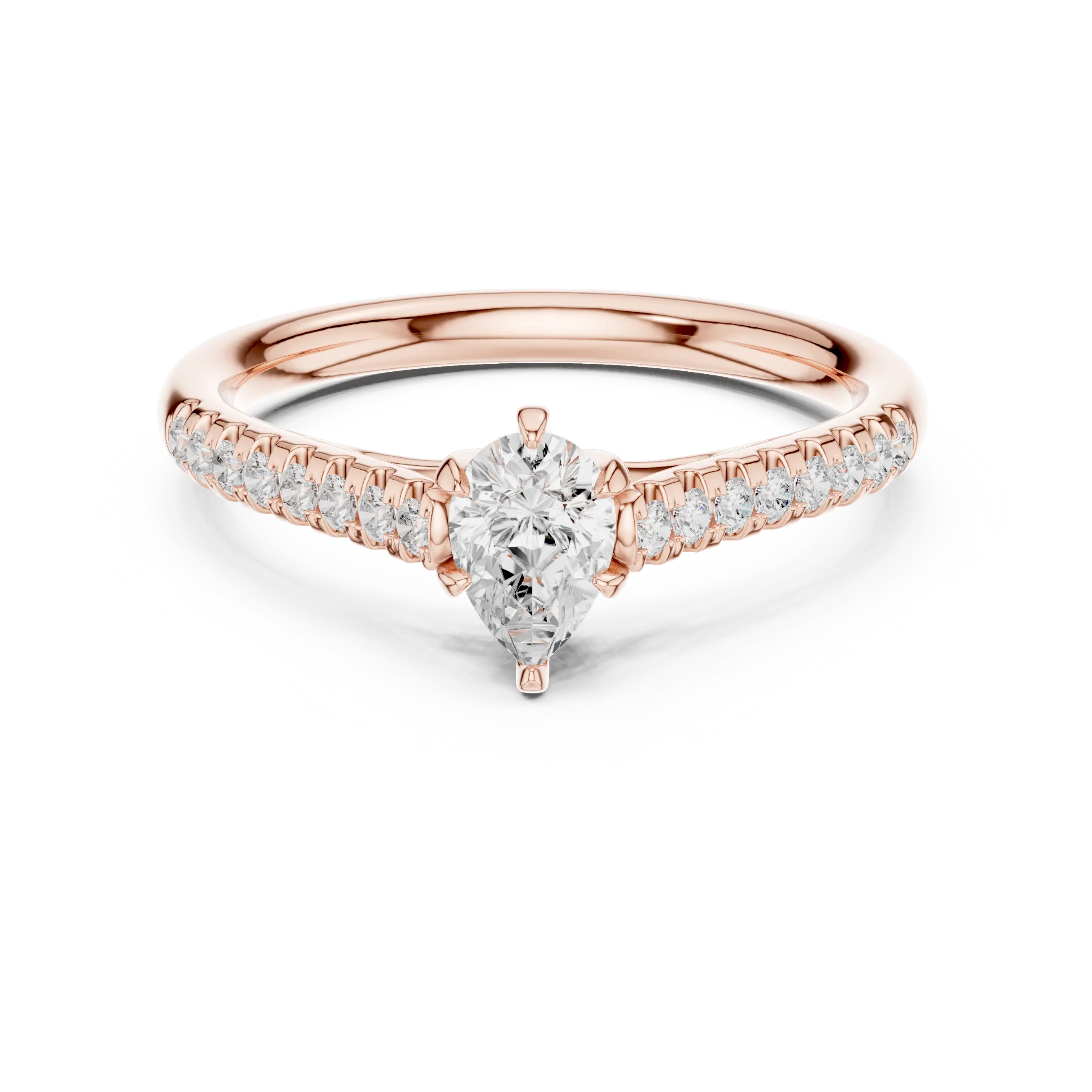 18K Rose Gold Pear-Cut Pavé Diamond Engagement Ring