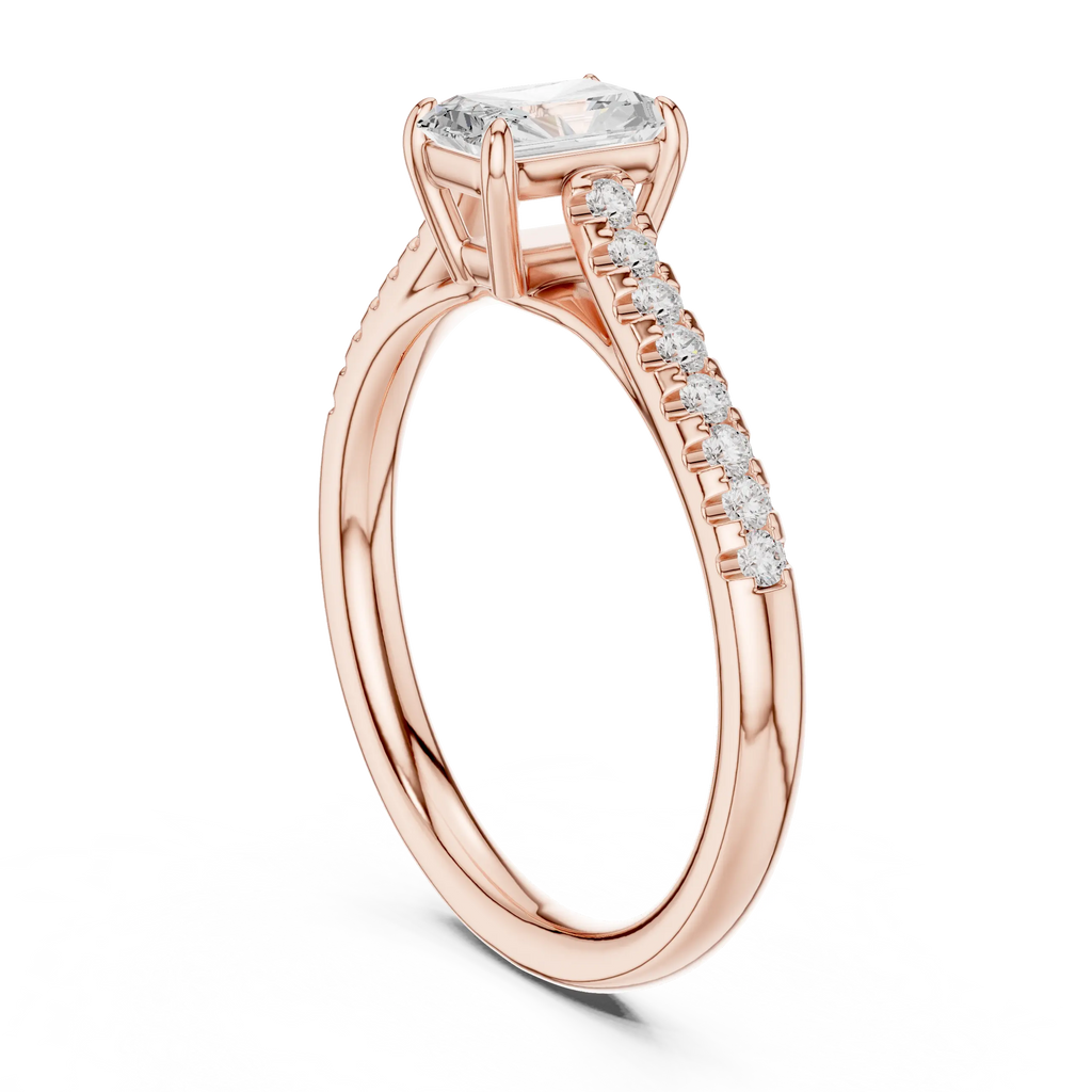 Emerald-Cut Radiant Diamond Engagement Ring in 14k Rose Gold Pavé