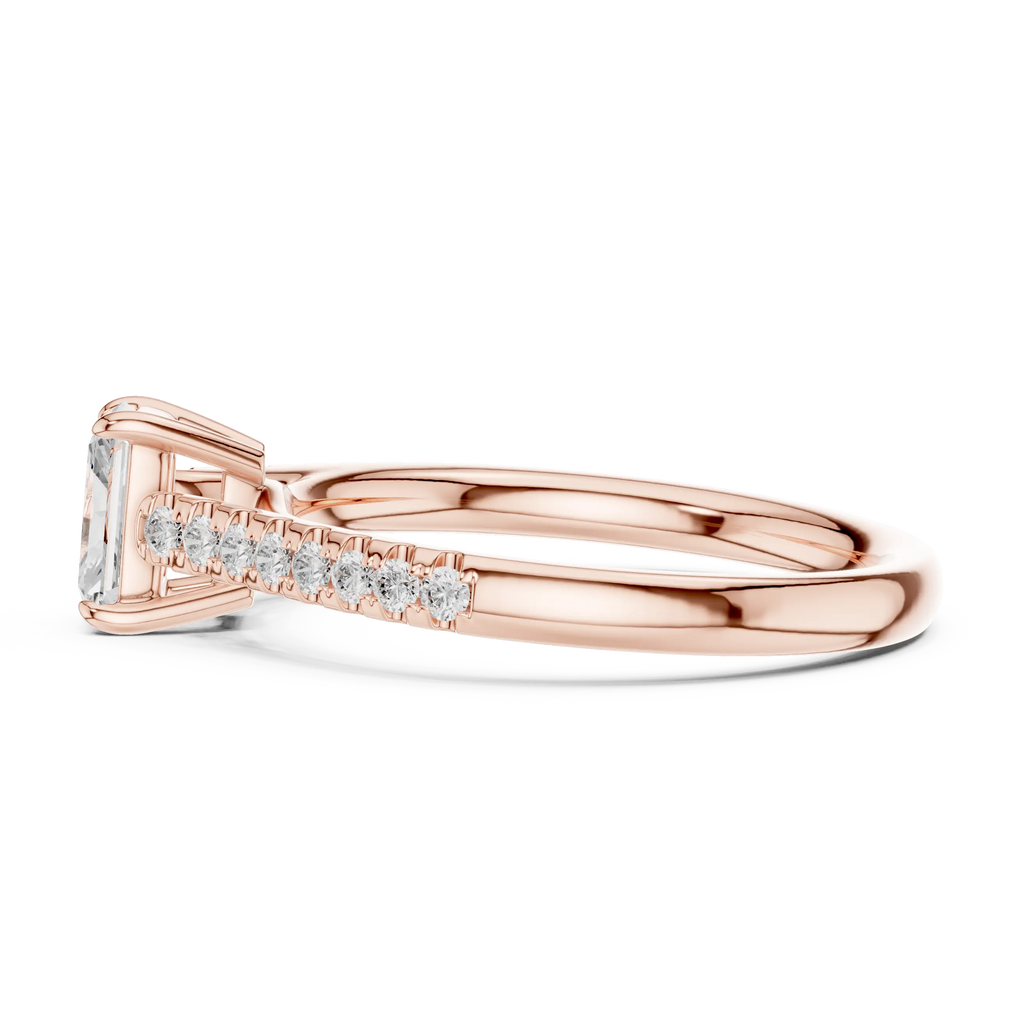 Emerald-Cut Radiant Diamond Engagement Ring in 14k Rose Gold Pavé