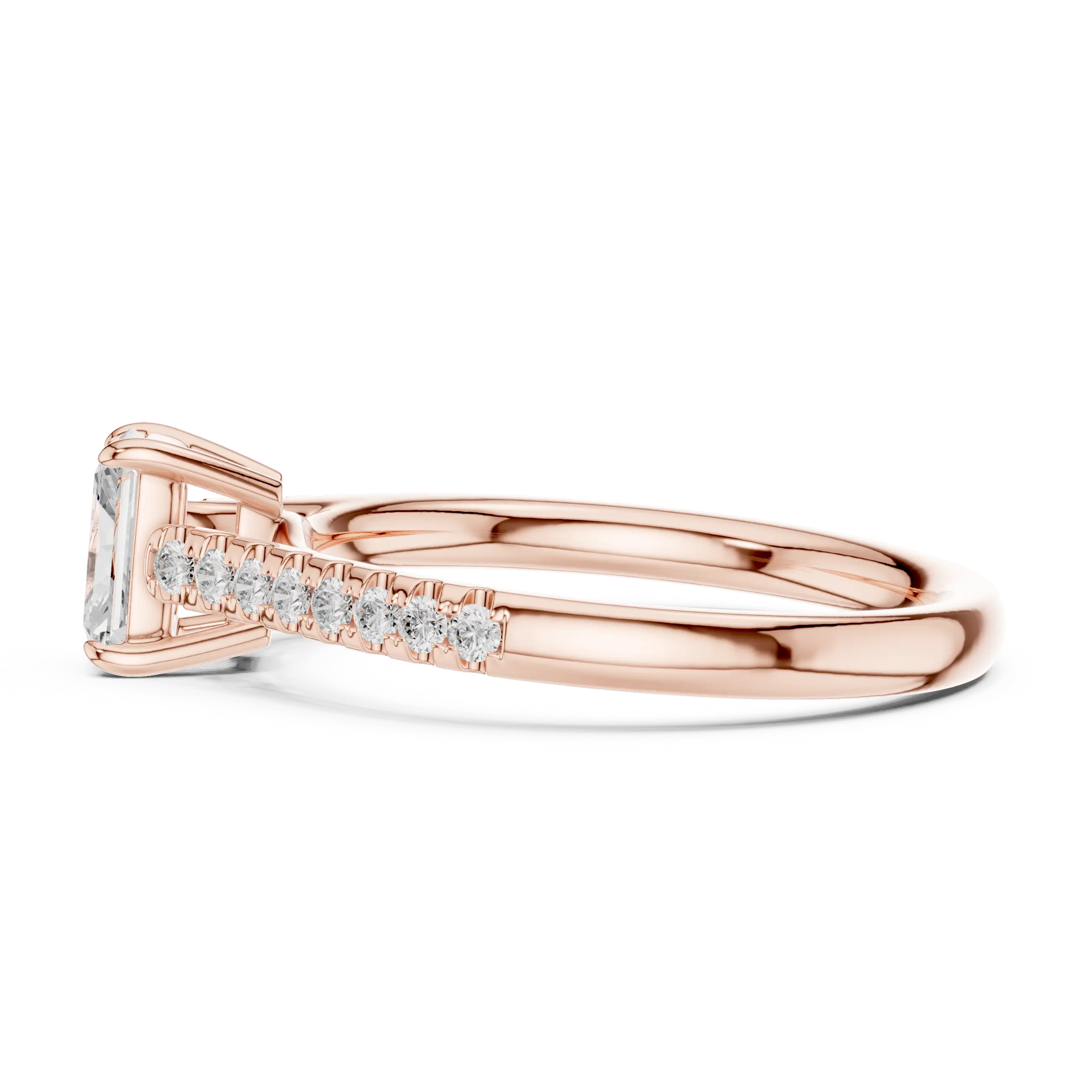 Emerald-Cut Radiant Diamond Engagement Ring in 14k Rose Gold Pavé