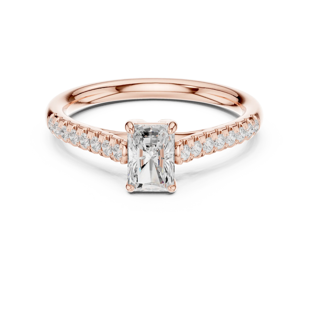Emerald-Cut Radiant Diamond Engagement Ring in 14k Rose Gold Pavé