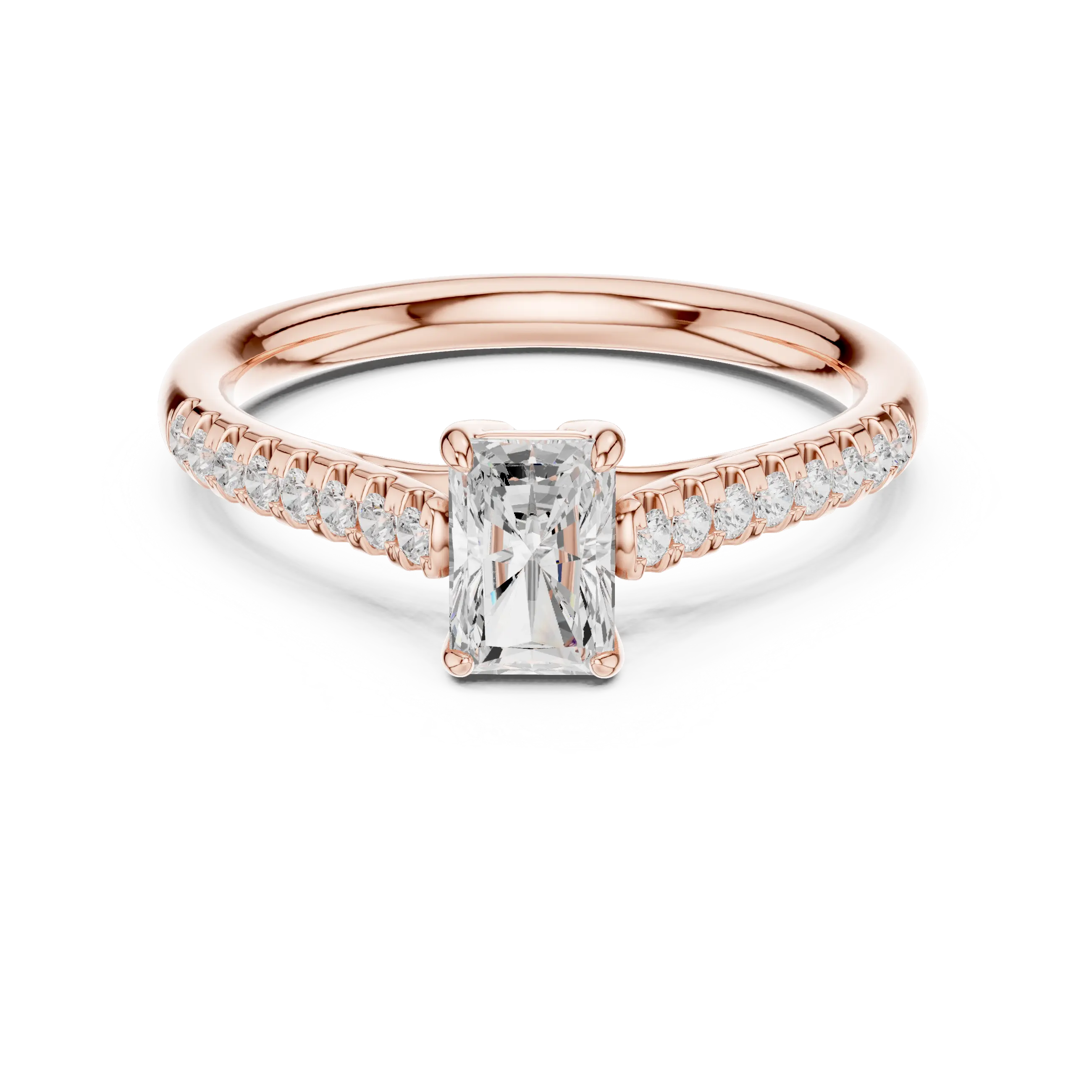 Emerald-Cut Radiant Diamond Engagement Ring in 14k Rose Gold Pavé