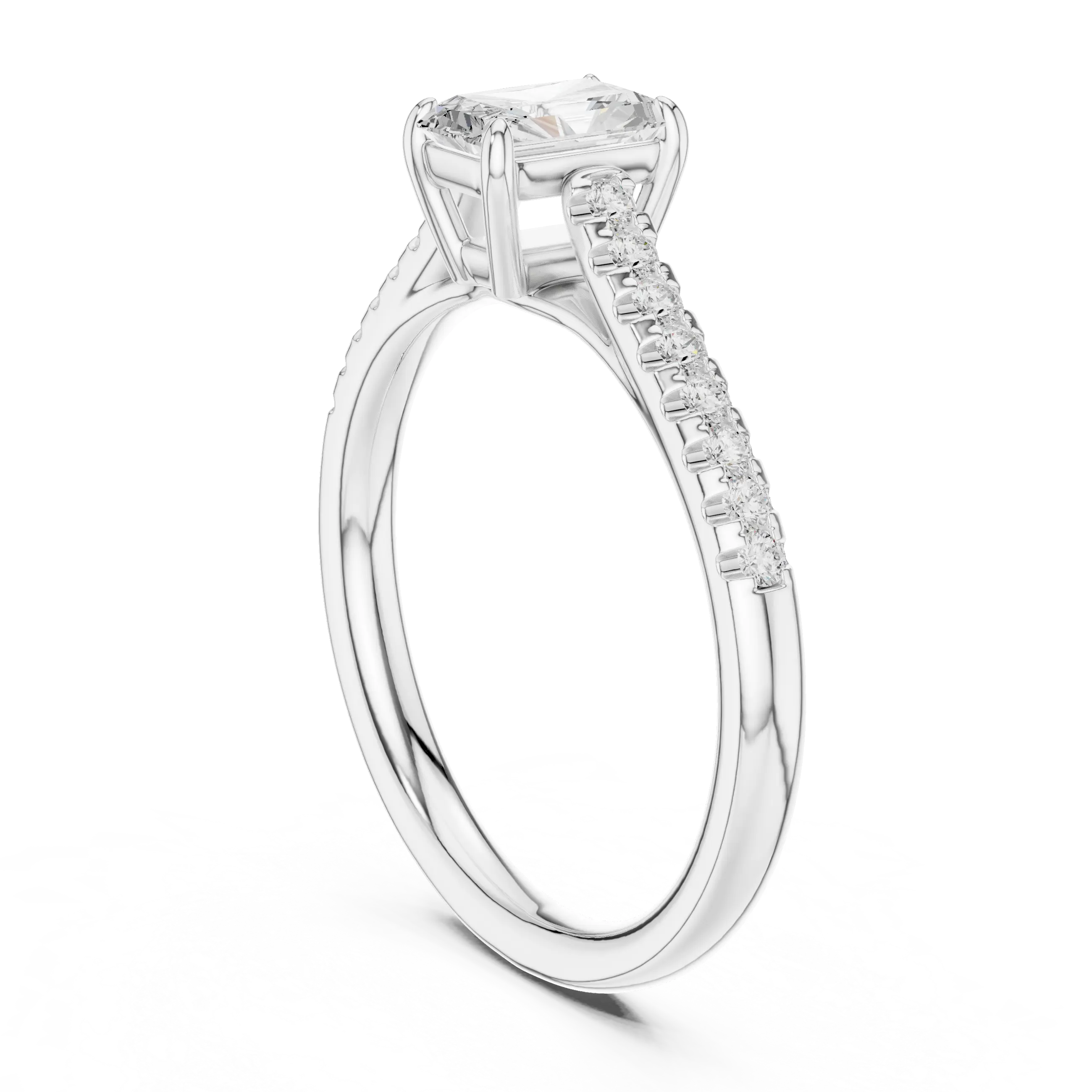 Emerald-Cut Radiant Diamond Engagement Ring in 14k Rose Gold Pavé