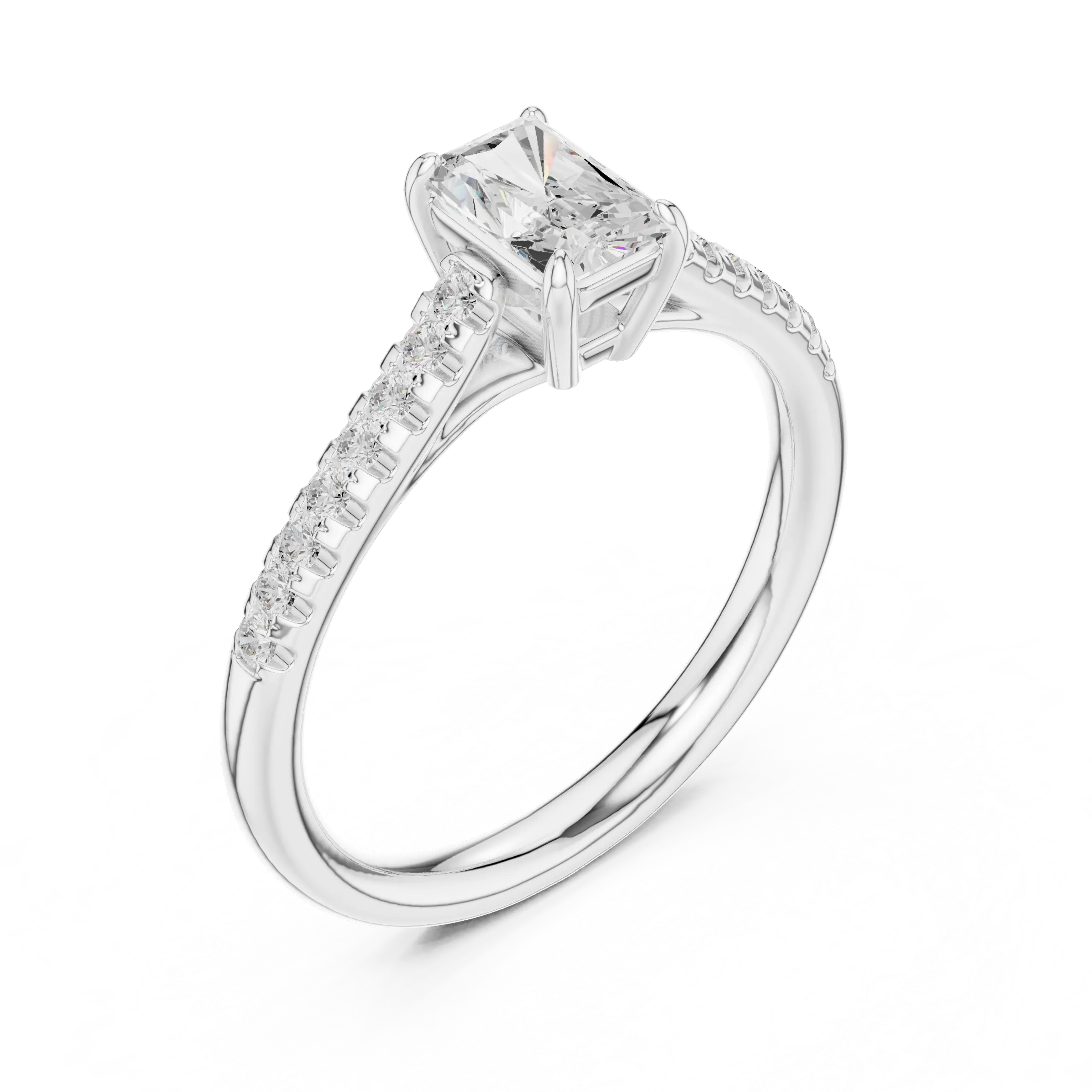 Emerald-Cut Radiant Diamond Engagement Ring in 14k Rose Gold Pavé