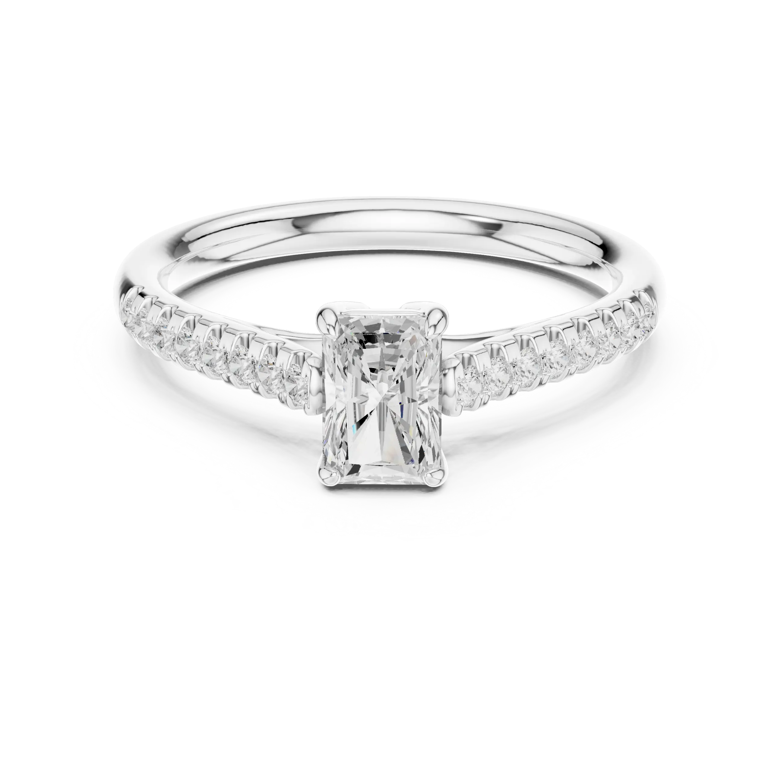Emerald-Cut Radiant Diamond Engagement Ring in 14k Rose Gold Pavé