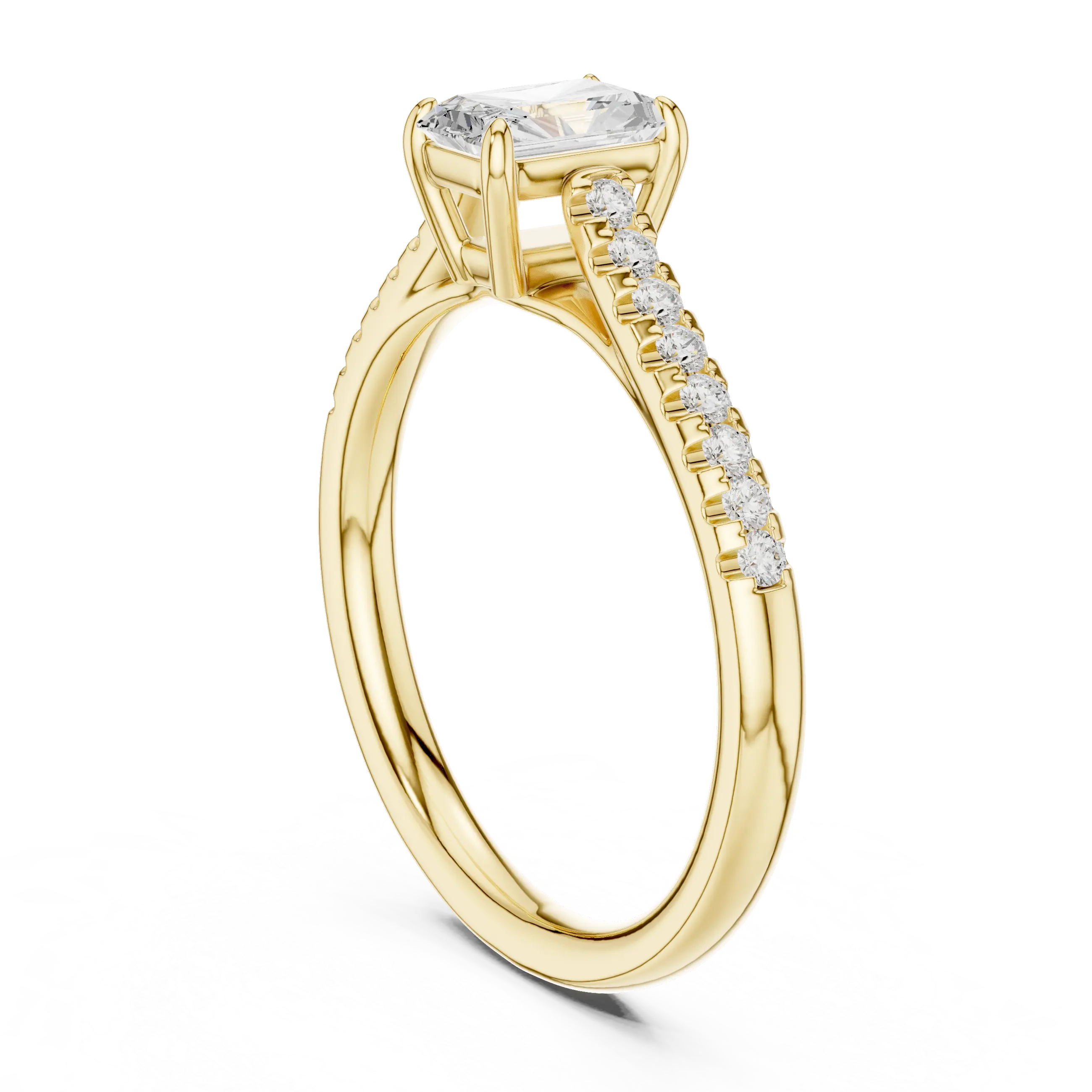 Emerald-Cut Radiant Diamond Engagement Ring in 14k Rose Gold Pavé