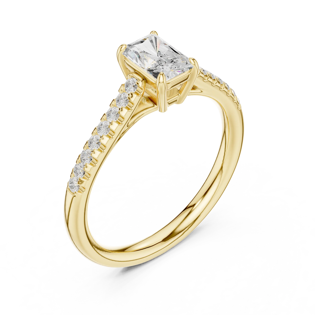 Emerald-Cut Radiant Diamond Engagement Ring in 14k Rose Gold Pavé