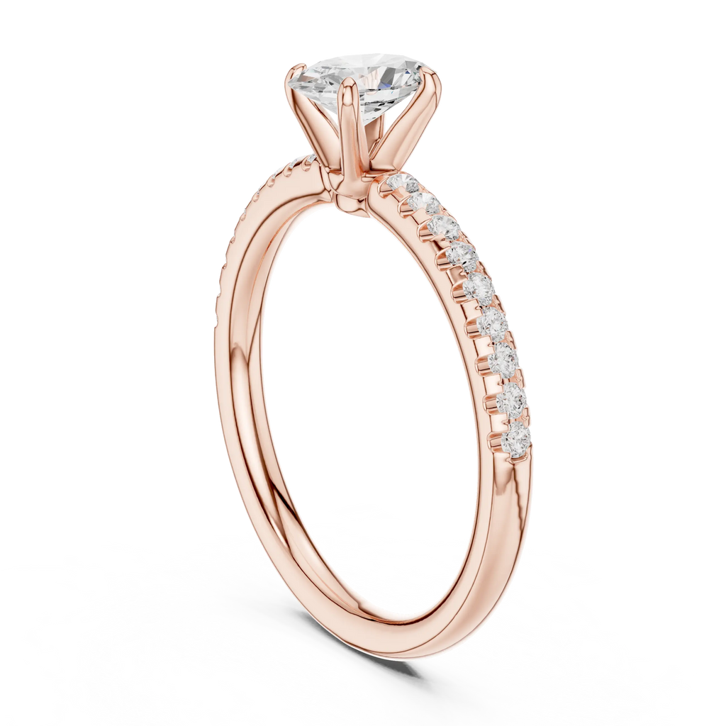 Oval Cut Diamond Engagement Ring in 18k White Gold Pavé Band